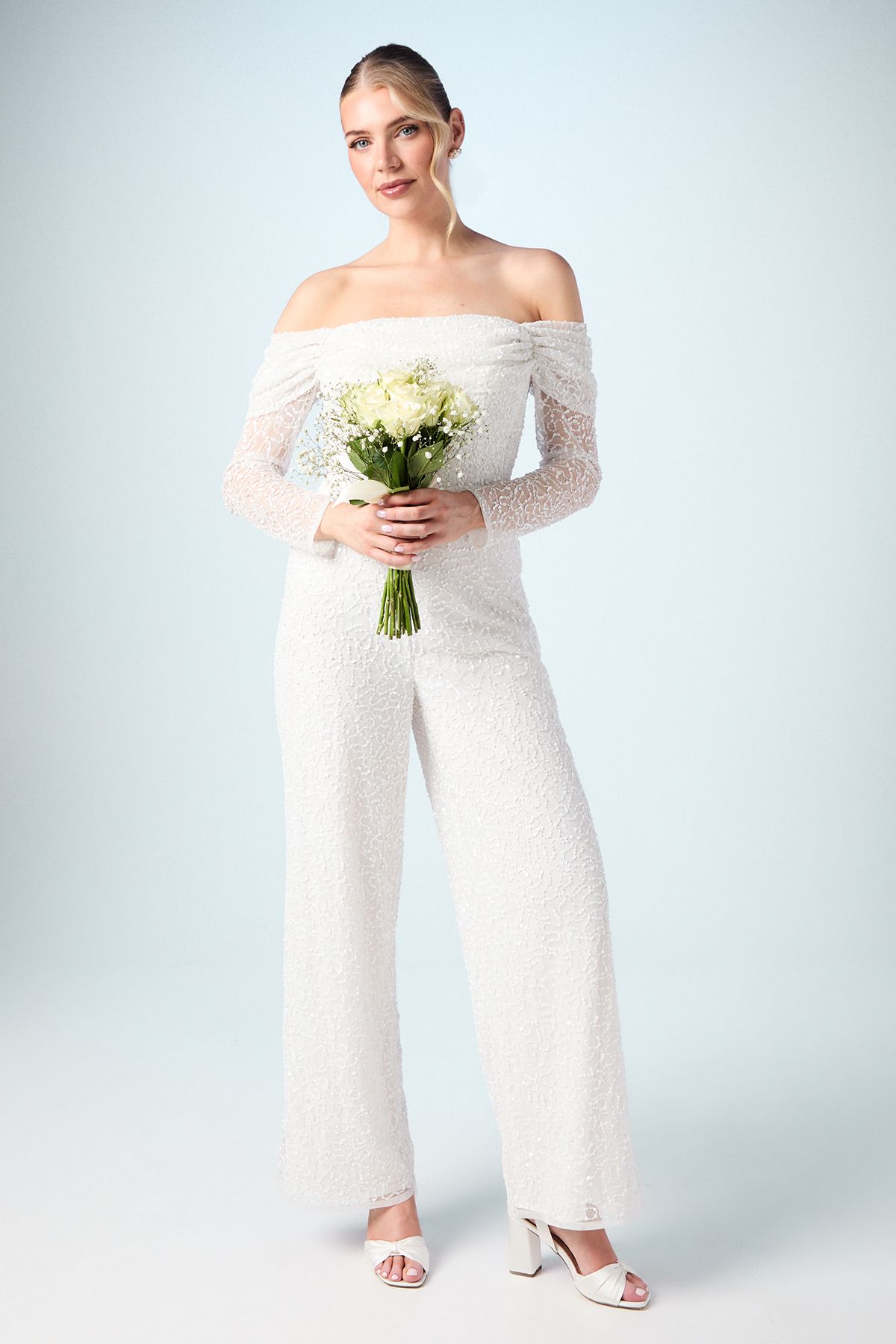 Bardot Long Sleeve Corset Bridal Jumpsuit