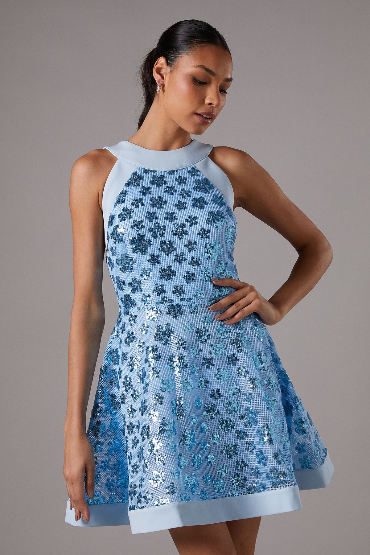 Sequin Mesh Skater Mini Dress