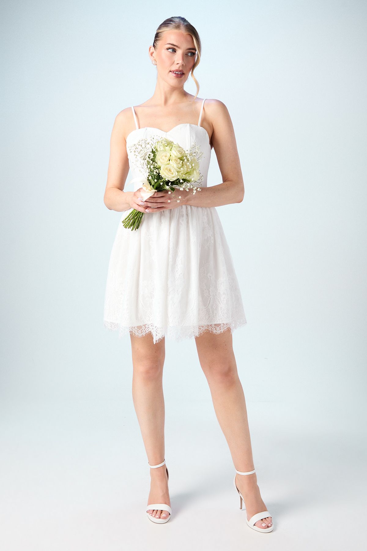 Embellished Lace Bandeau Bridal Mini Dress