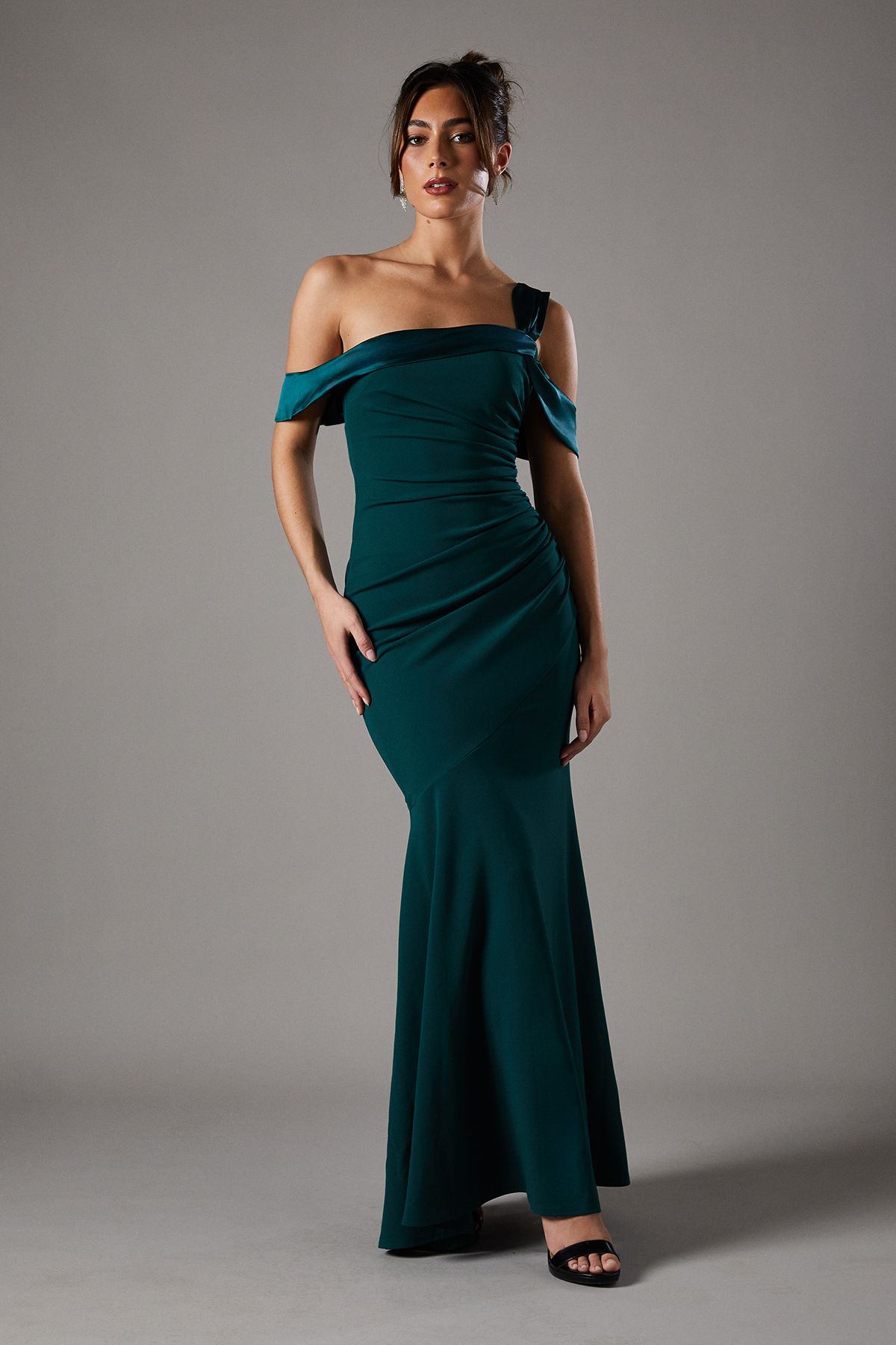 Bardot Maxi Dress With Satin Trim