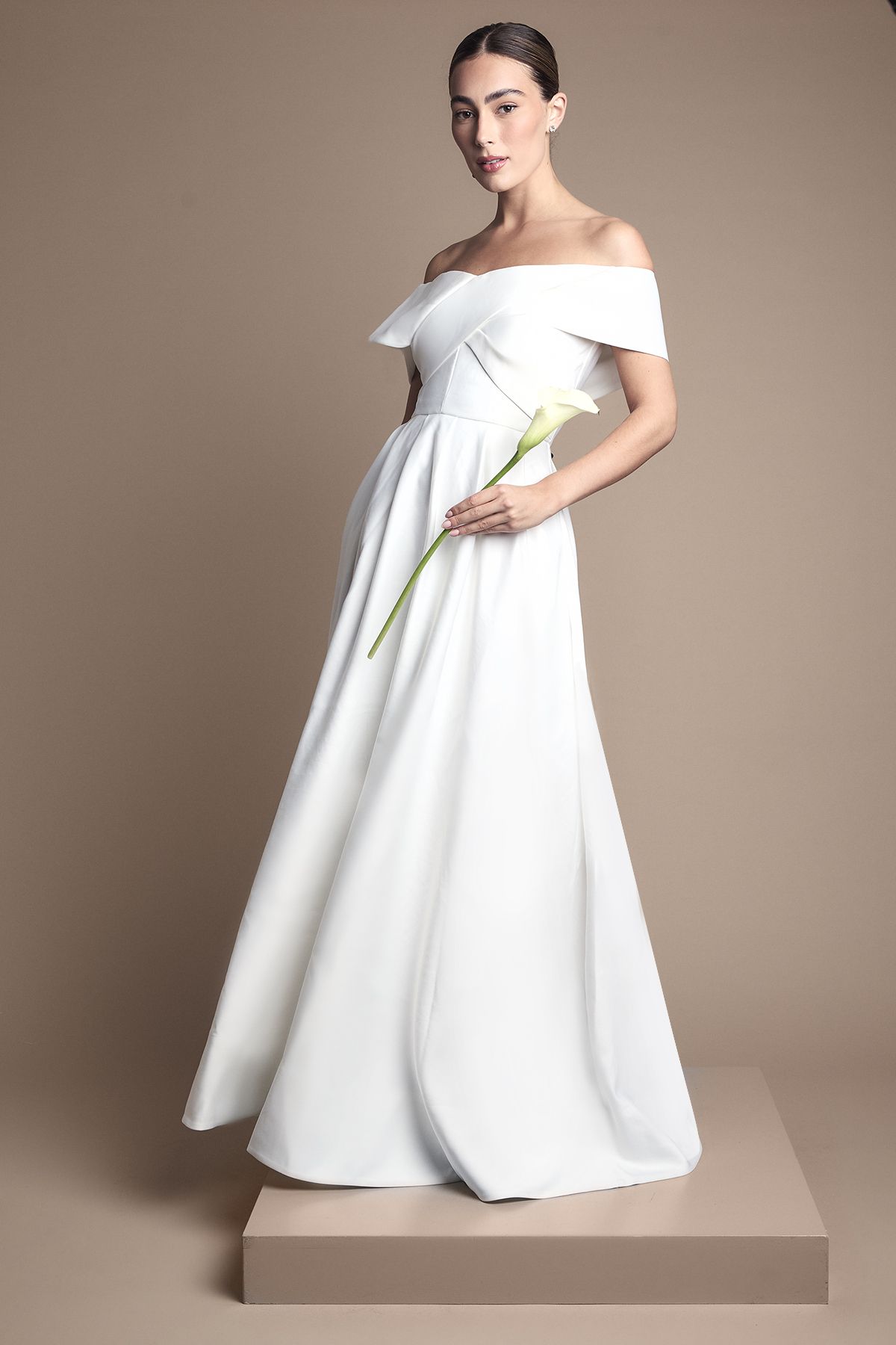 Bardot Origami Satin Wedding Dress