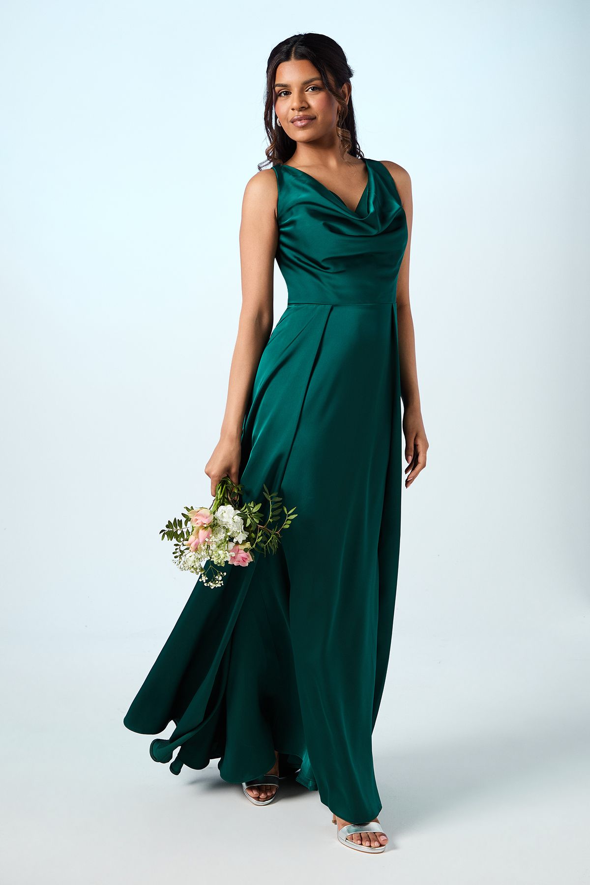 Coast Honoured Petite Sleeveless Cowl Neck Satin Maxi Bridesmaid Dress