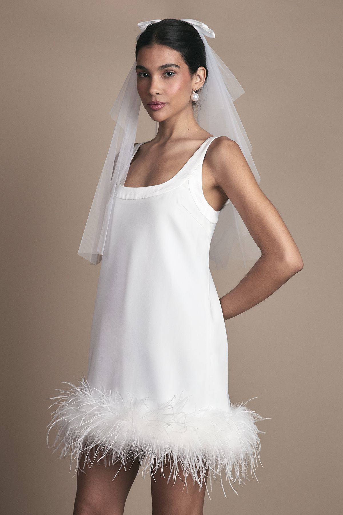 Feather Hem Mini Wedding Dress