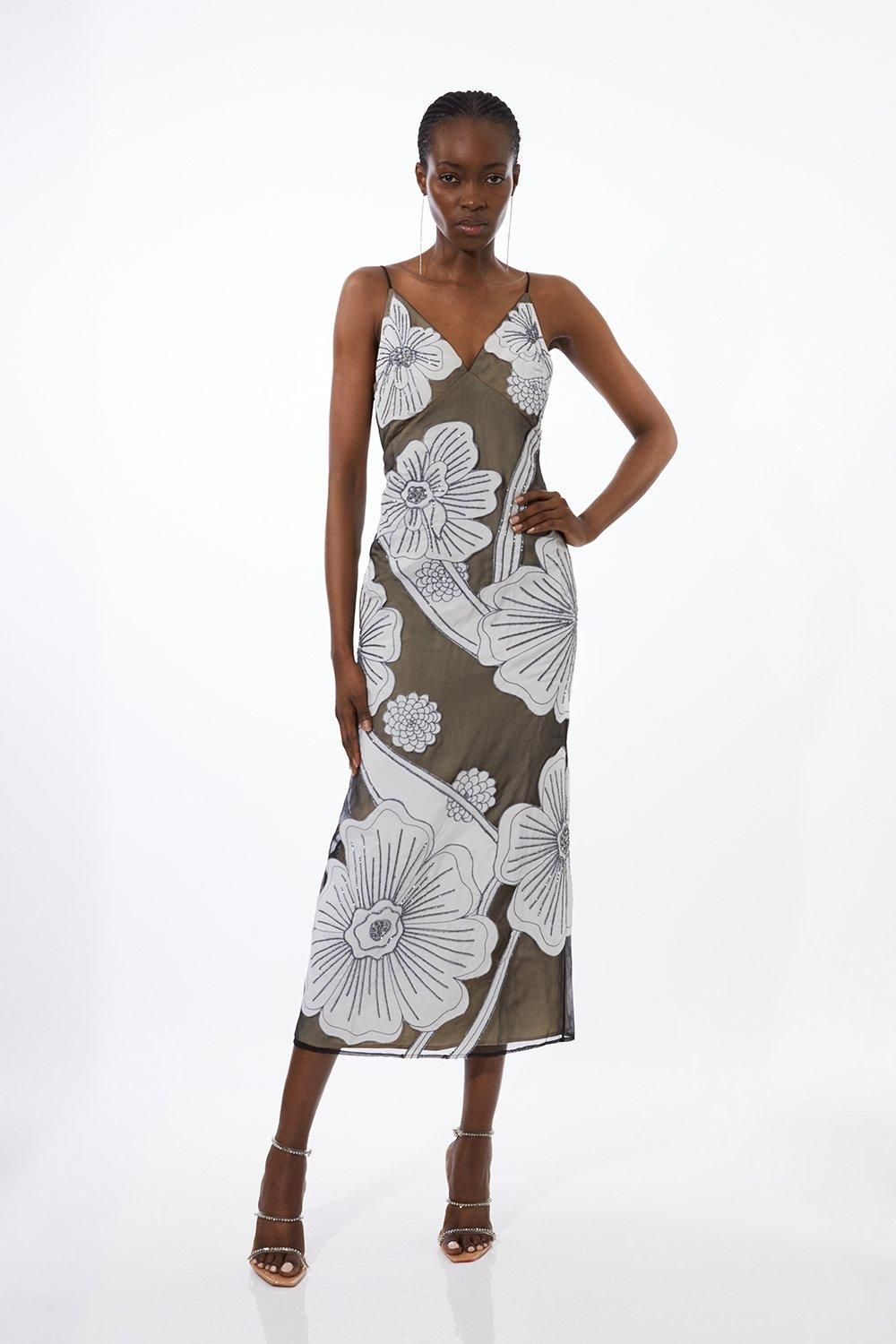 Applique Organdie Woven Midi Dress