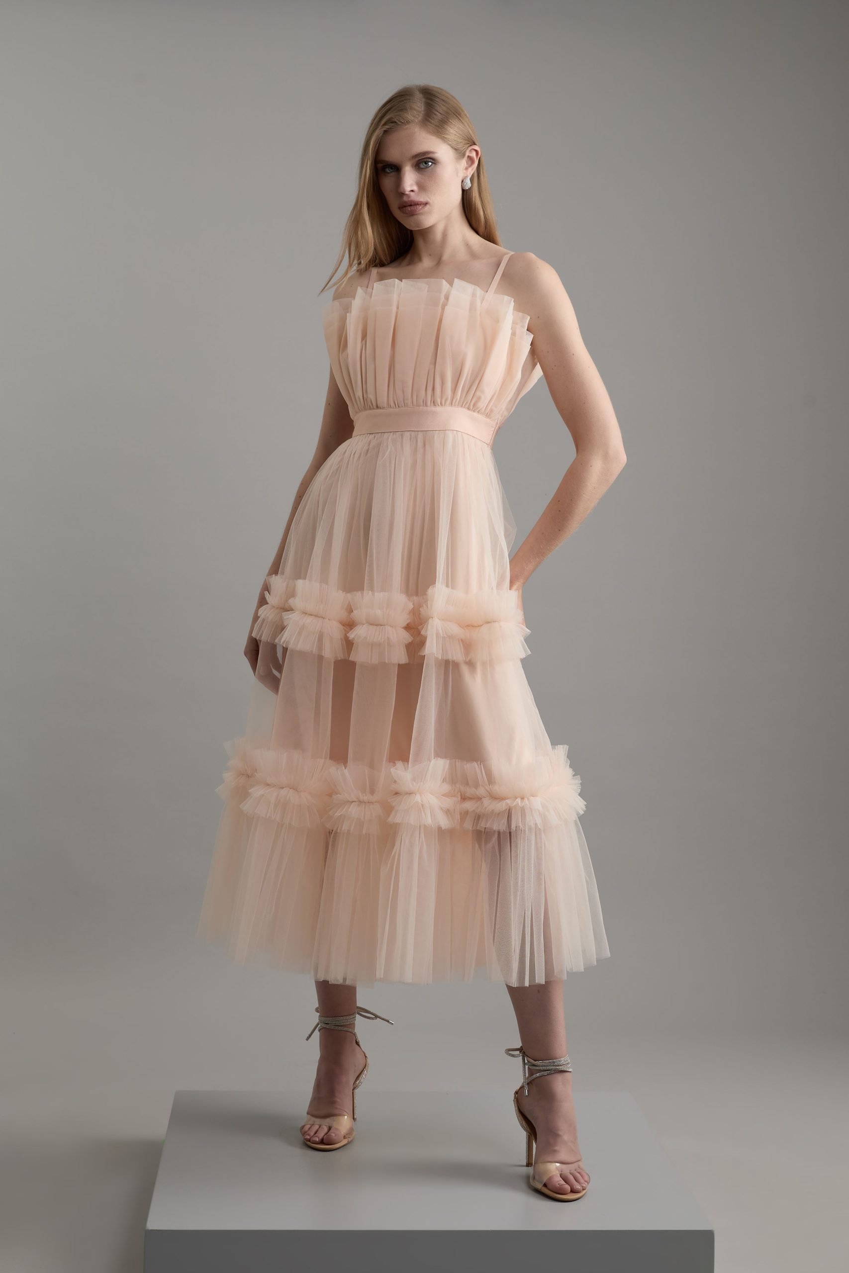 Tulle Bandeau Tiered Midi Dress