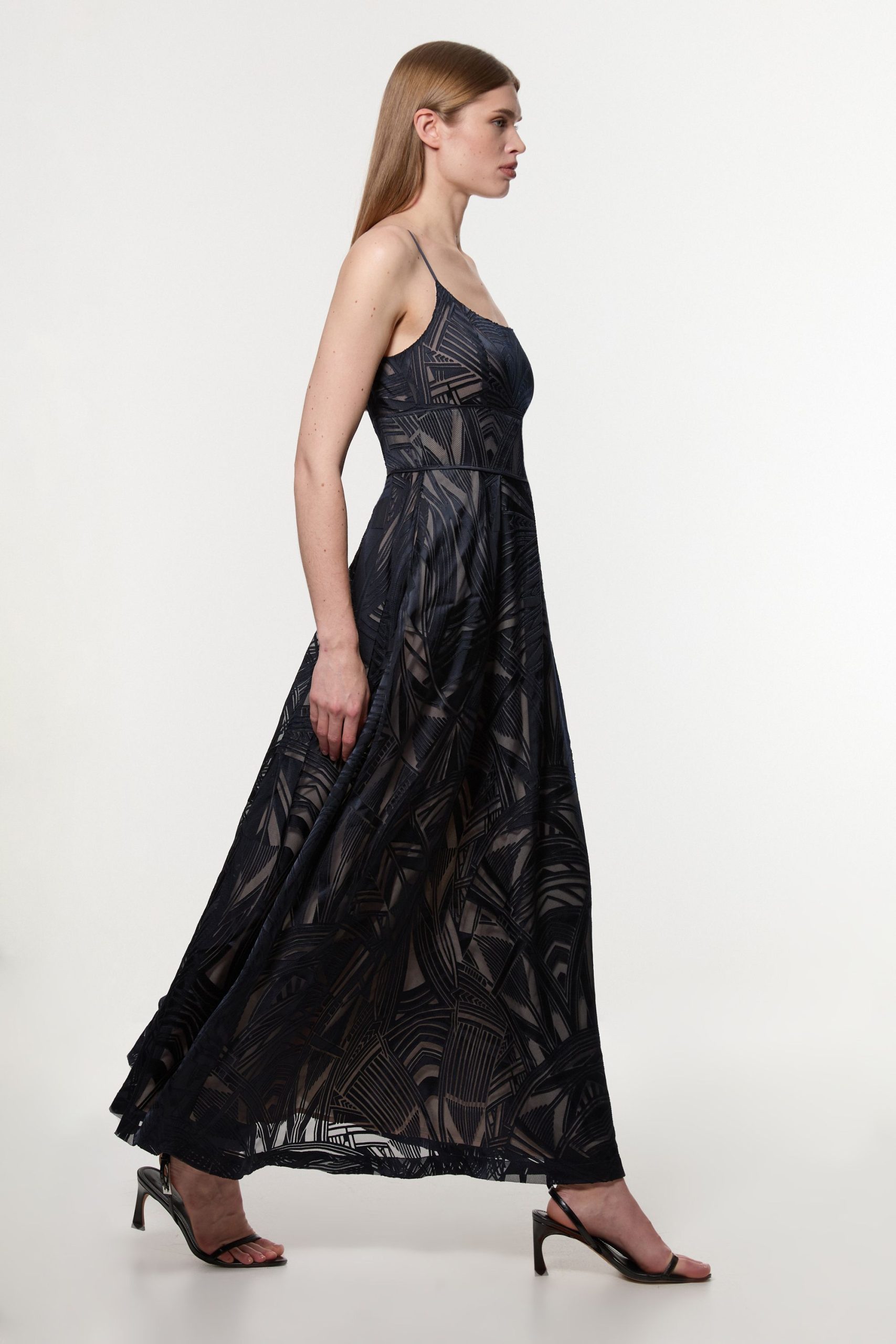 Amelia Graham Tall Burnout Split Woven Prom Strappy Maxi Dress