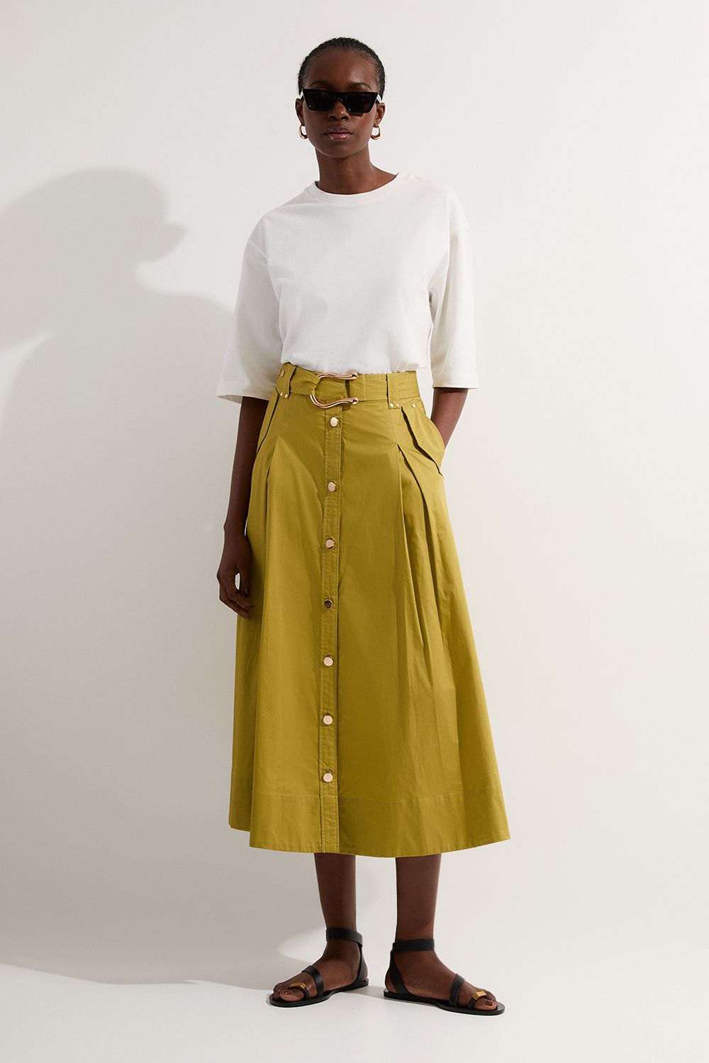 Cotton Sateen Woven Maxi Skirt