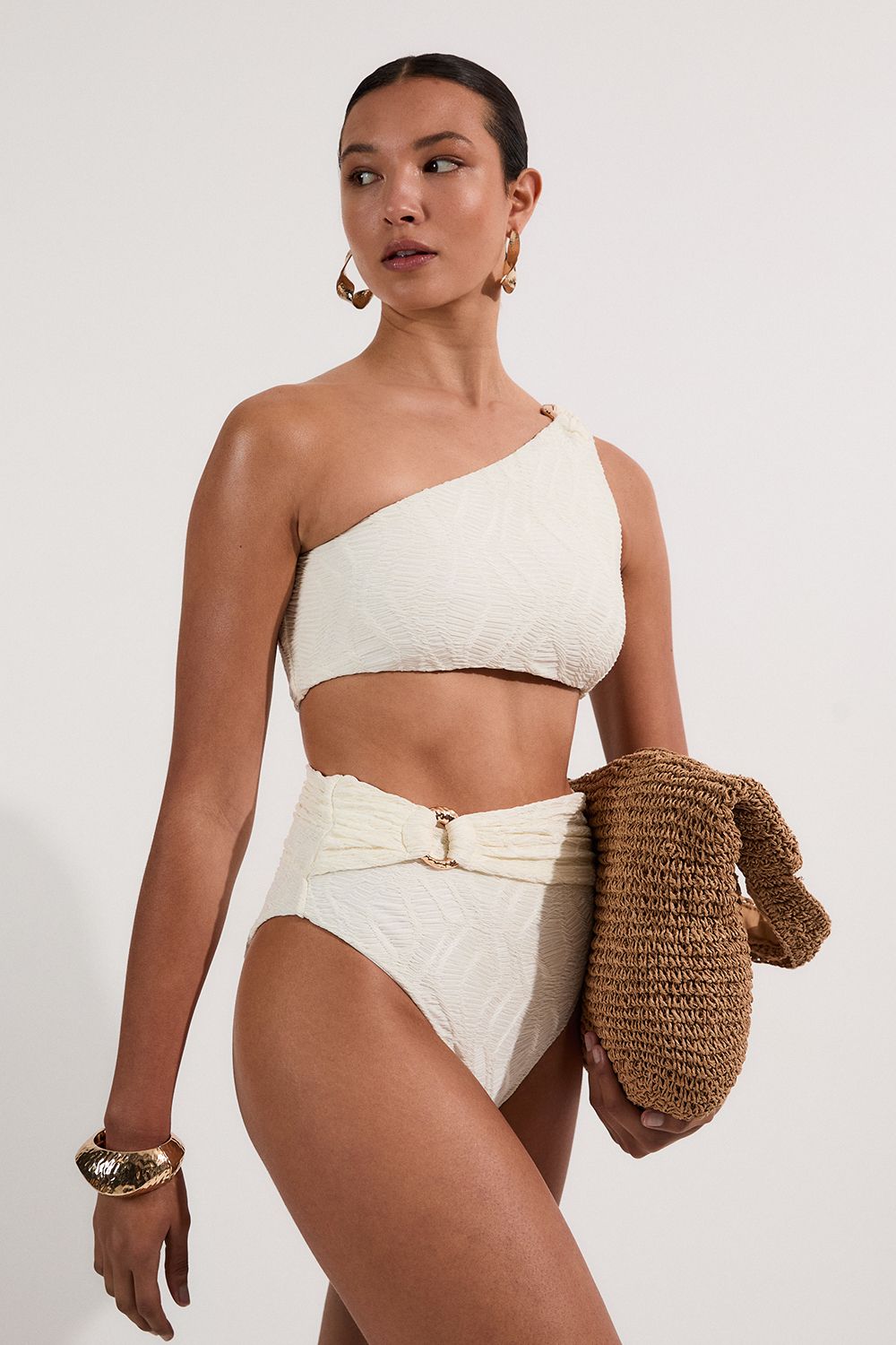 Textured Gold Trim Bikini Bottoms