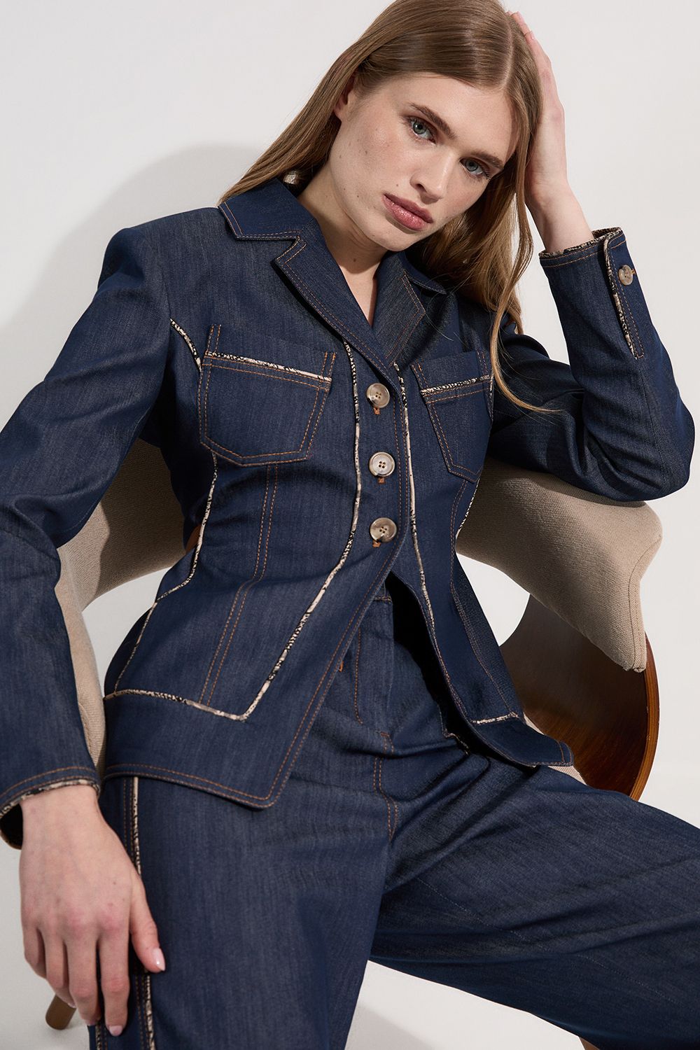 Archive Collection - Tailored Denim Belted Single Breasted Blazer