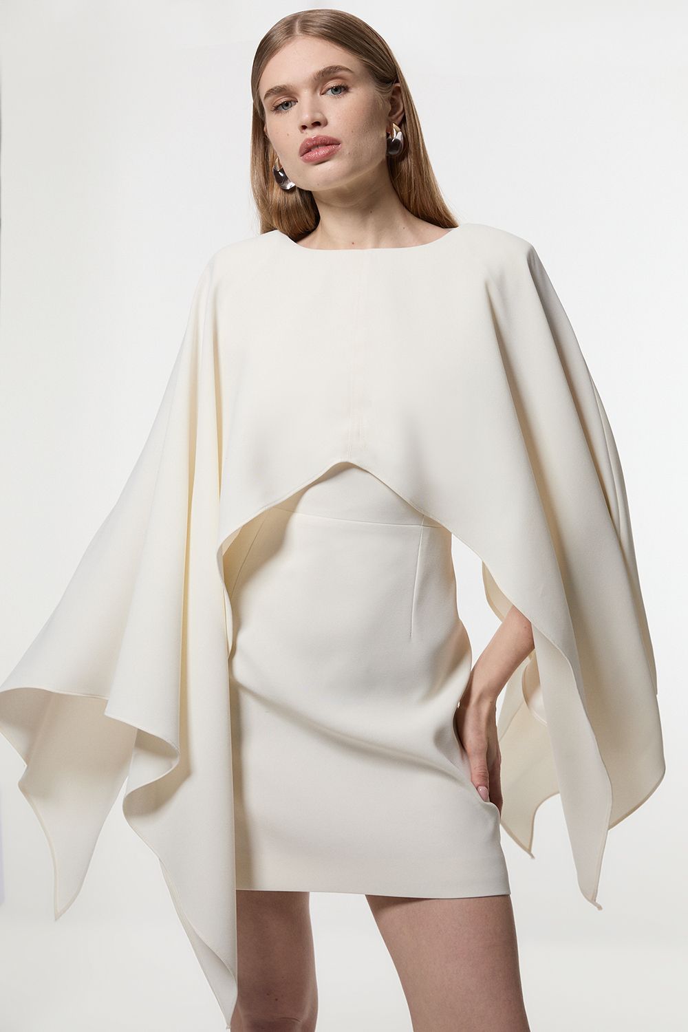 Soft Tailored Cape Detail Mini Dress