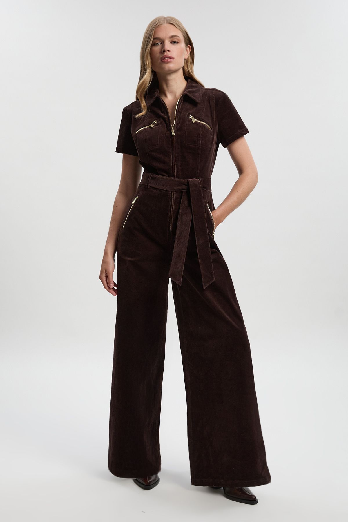 Petite Stretch Cord Wide Leg Jumpsuit