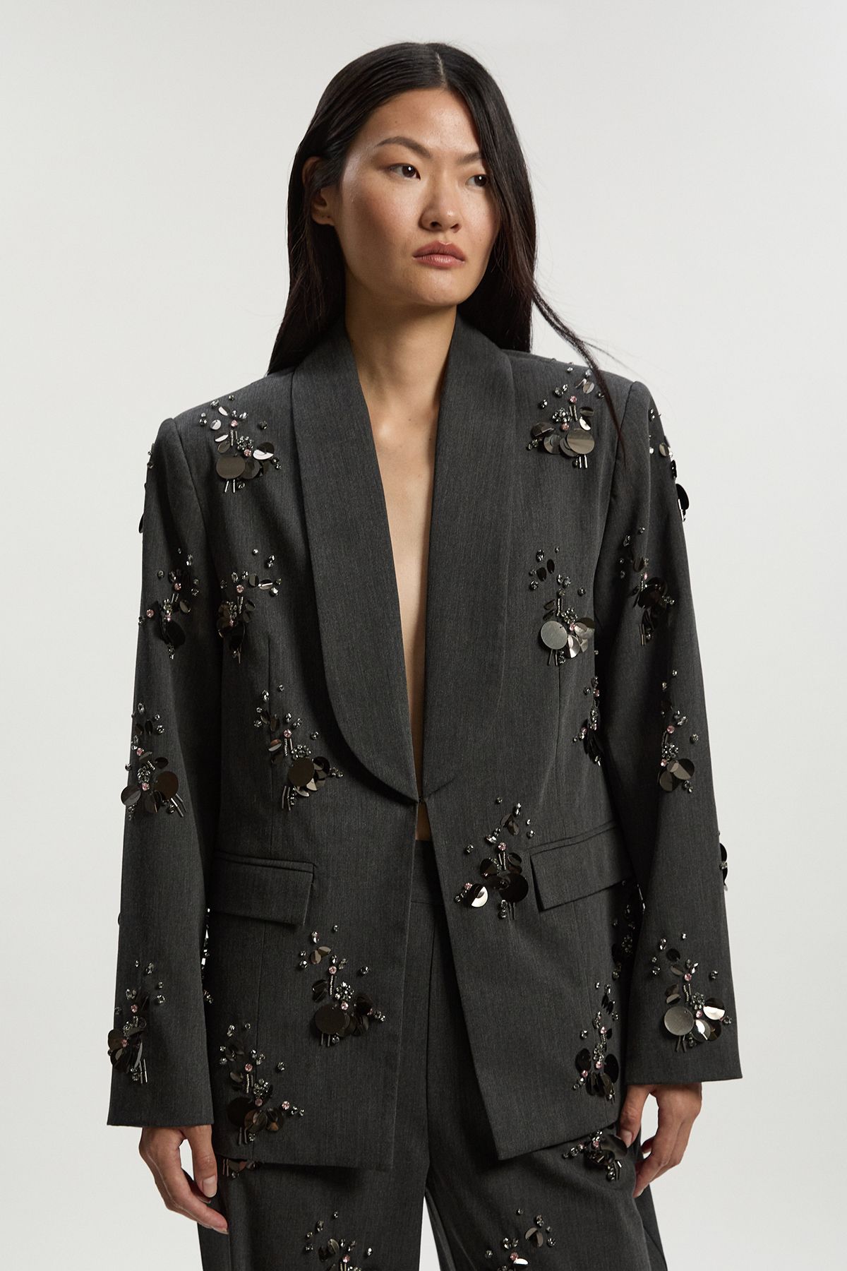 Petite Cluster Sequin & Crystal Embellished Tailored Single Breast Blazer