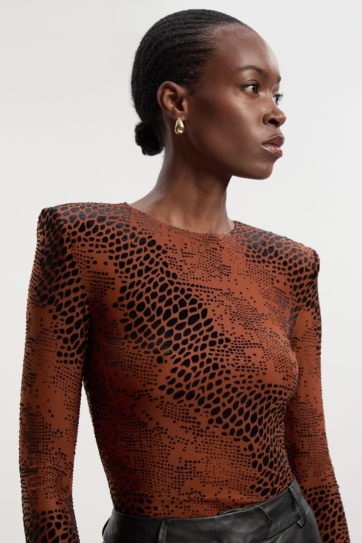 Animal Stretch Velvet Devore Crew Neck Bodysuit