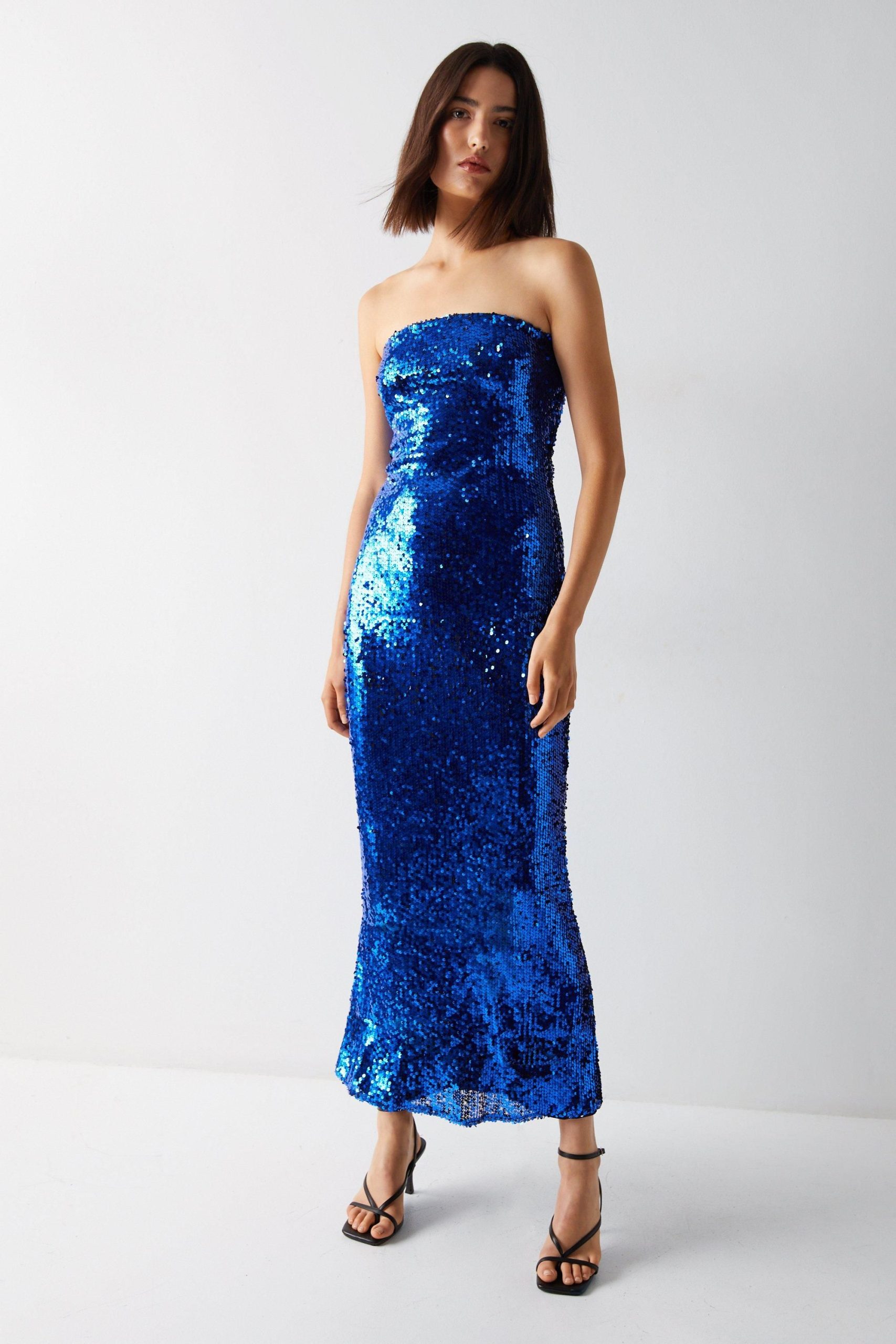 Square Sequin Bandeau Maxi Dress