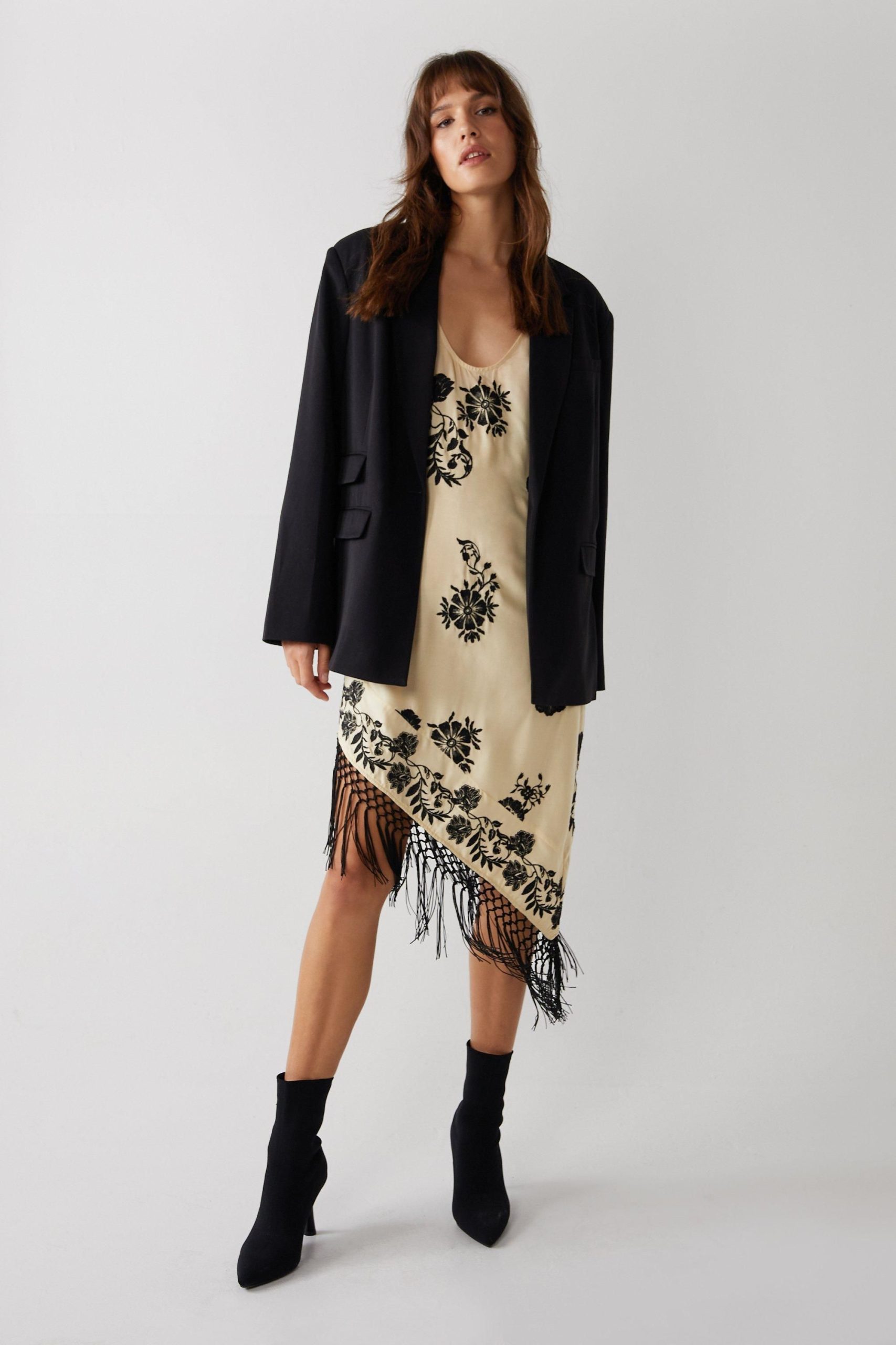 Premium Embroidered Tassel Shaped Hem Midi Beach Dress
