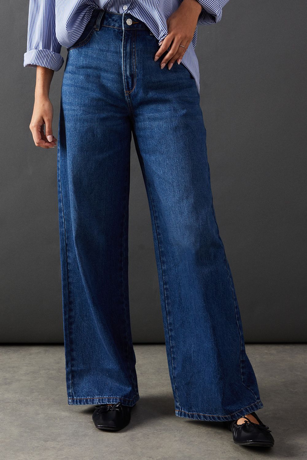 Dark Wash Denim High Waist Wide Leg Jeans