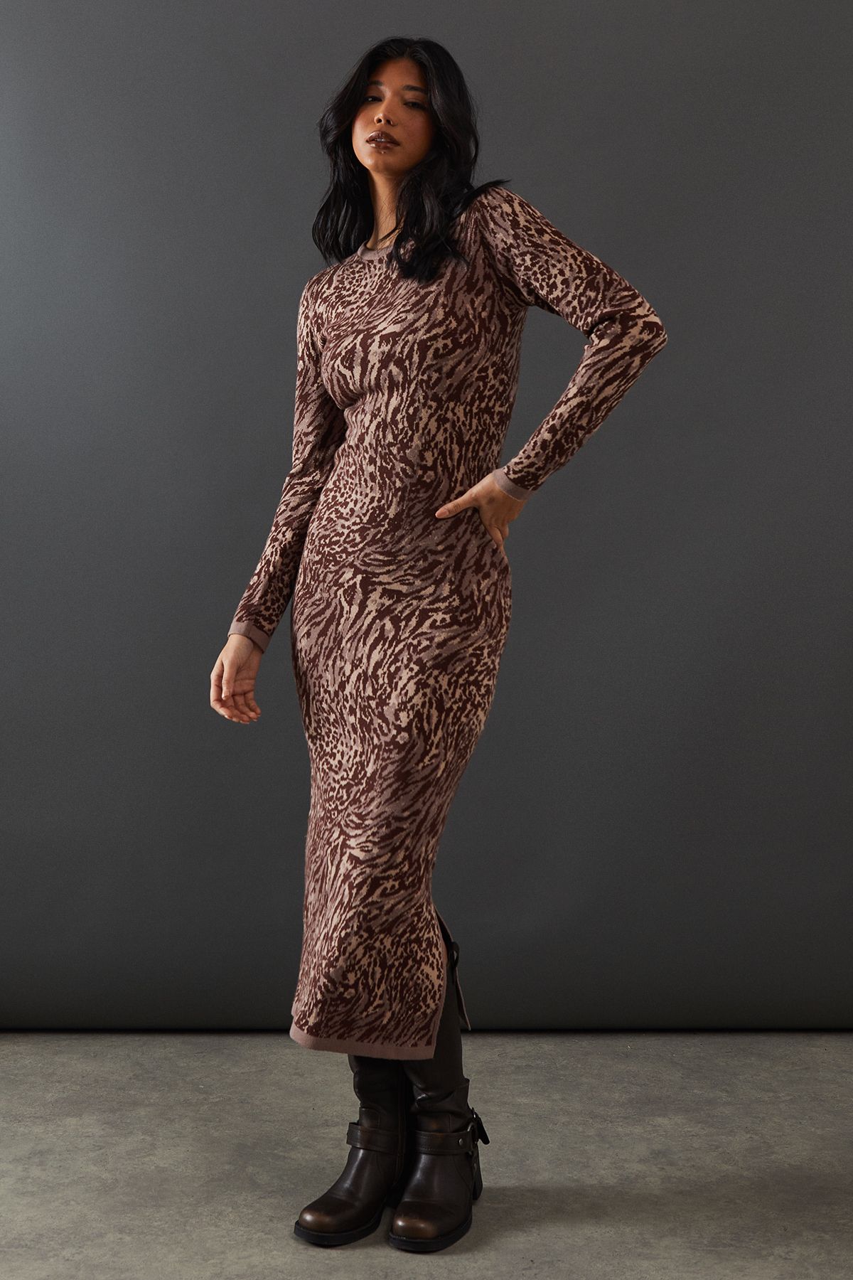 Animal Jacquard Slouchy Knitted Midaxi Dress