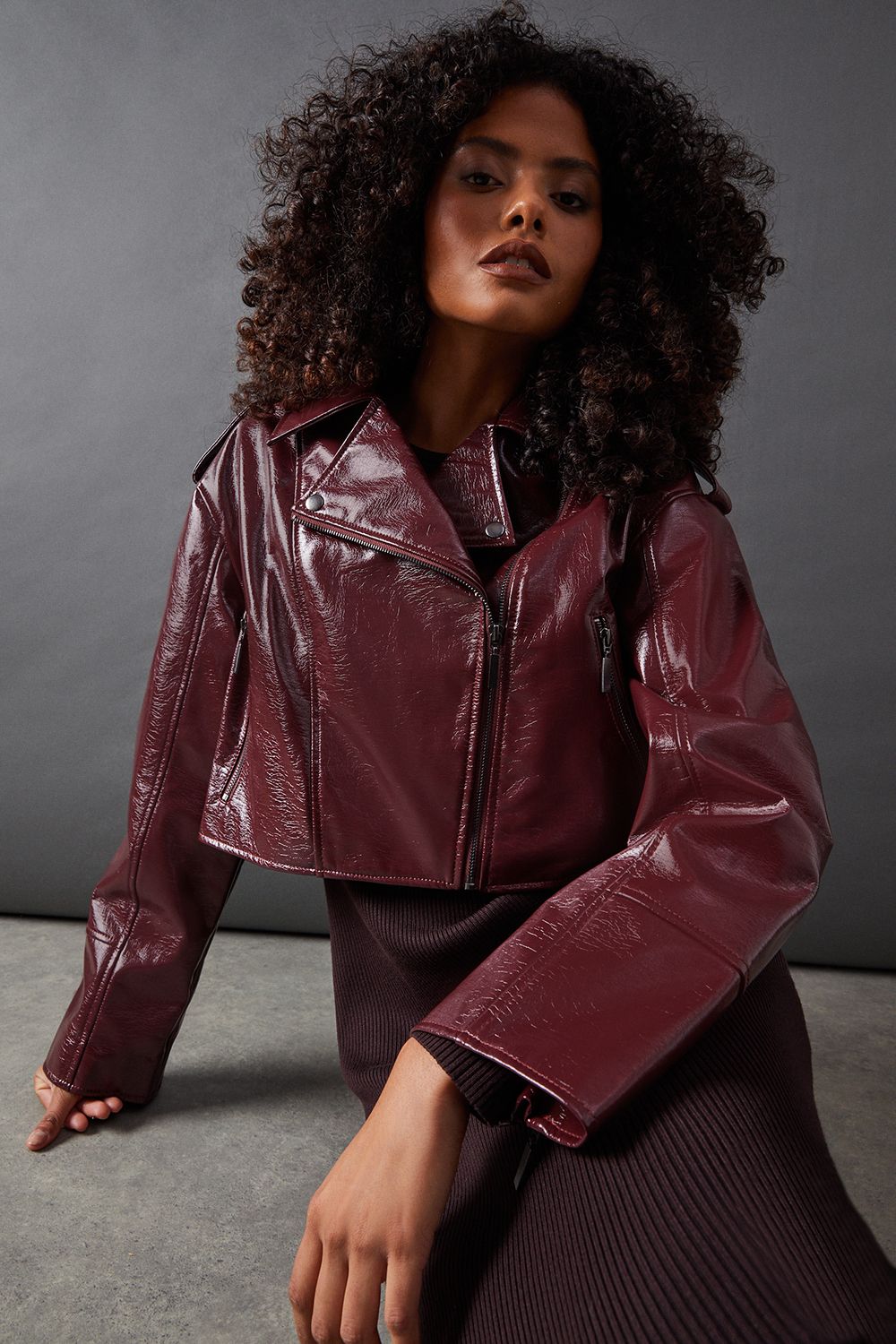 Berry Oversized Biker Jacket