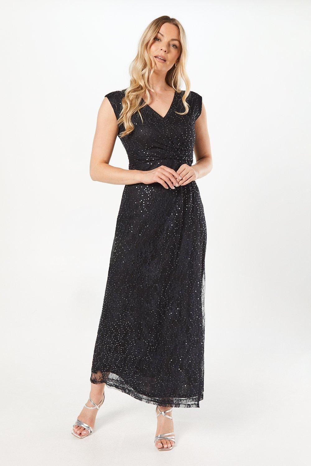 Occasion Sequin Lace Wrap Maxi Dress