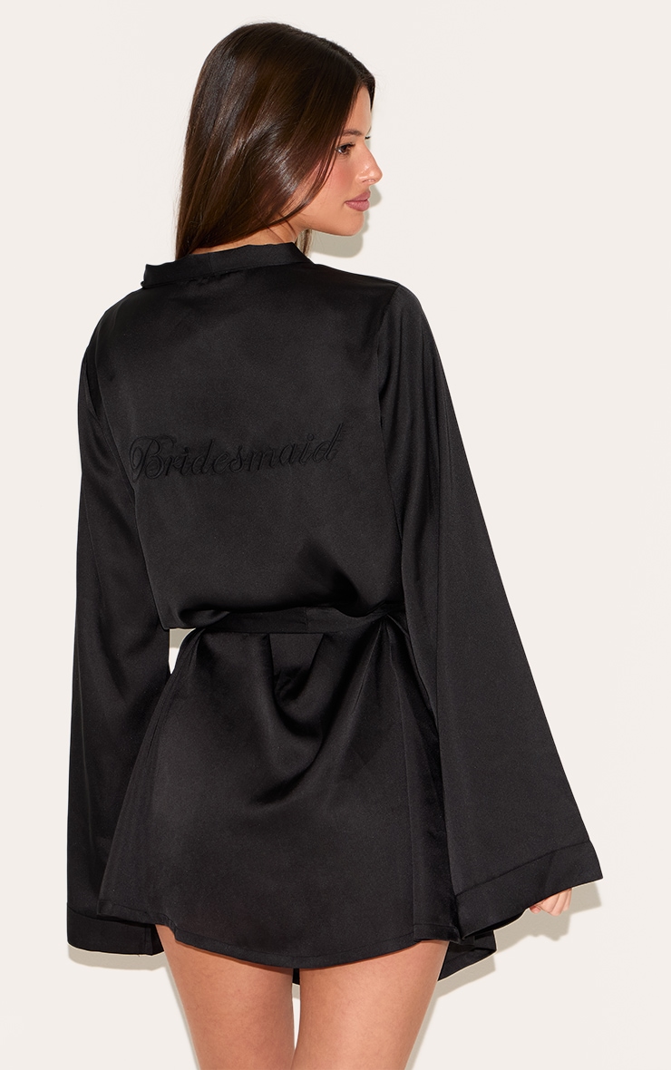 Black Bridesmaid Embroidered Satin Robe