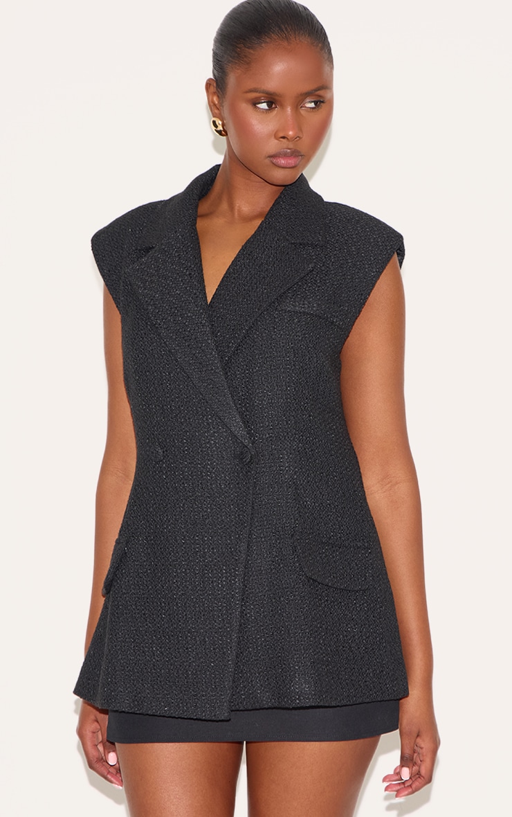 Black Tweed Double Breasted Waistcoat