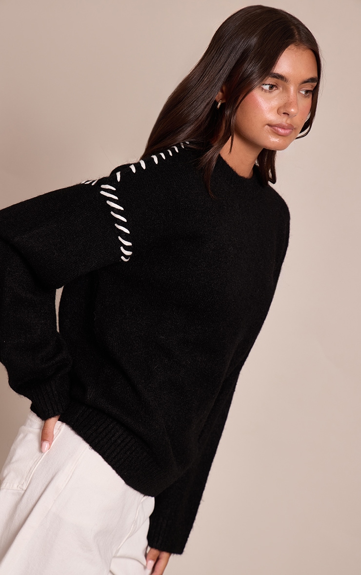 Black Blanket Stitch Knit Jumper