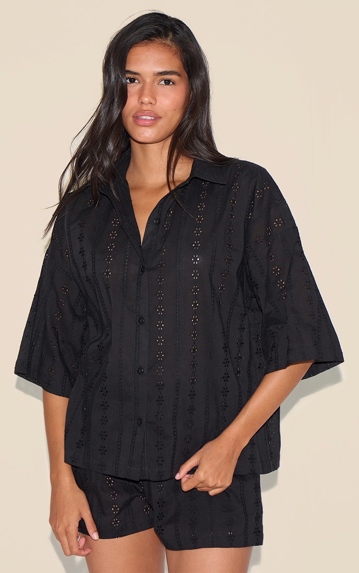 Black Broderie Boxy Shirt