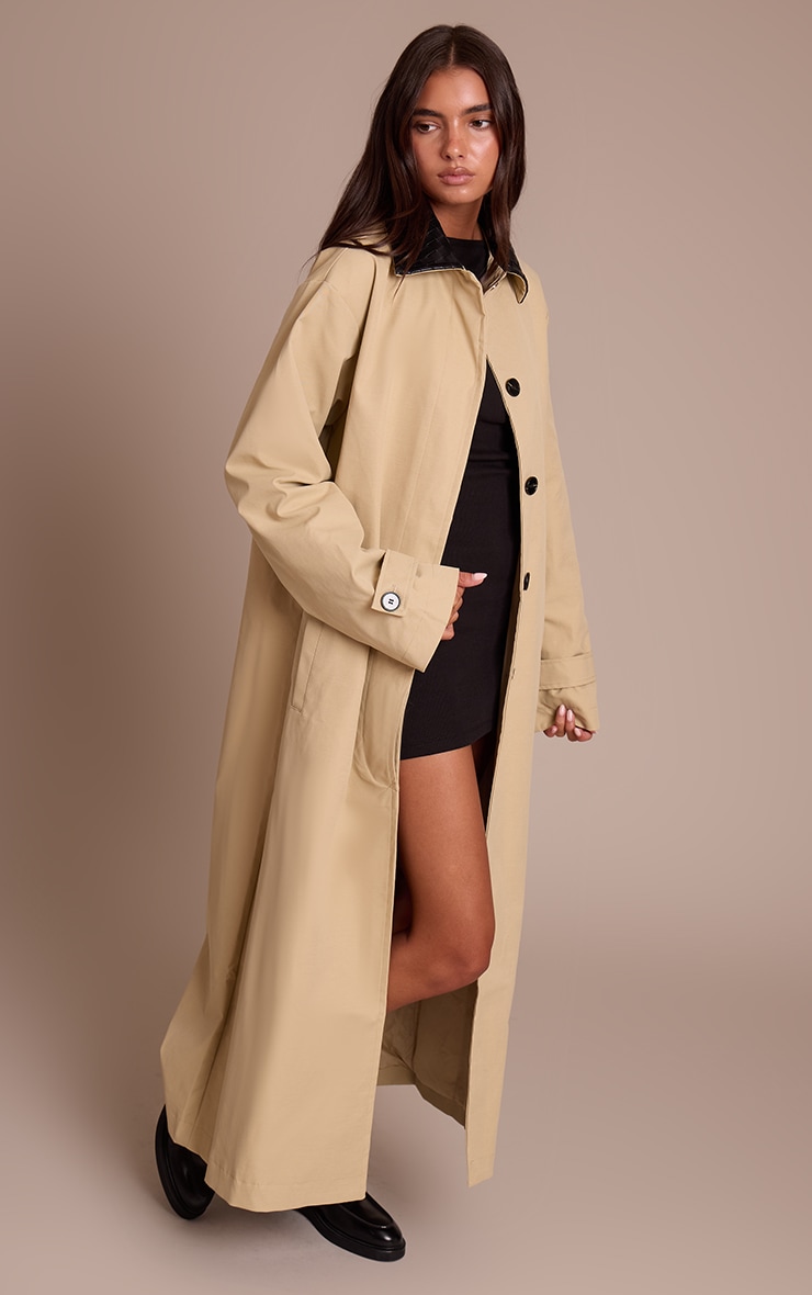 Beige Quilted Collar Maxi Coat