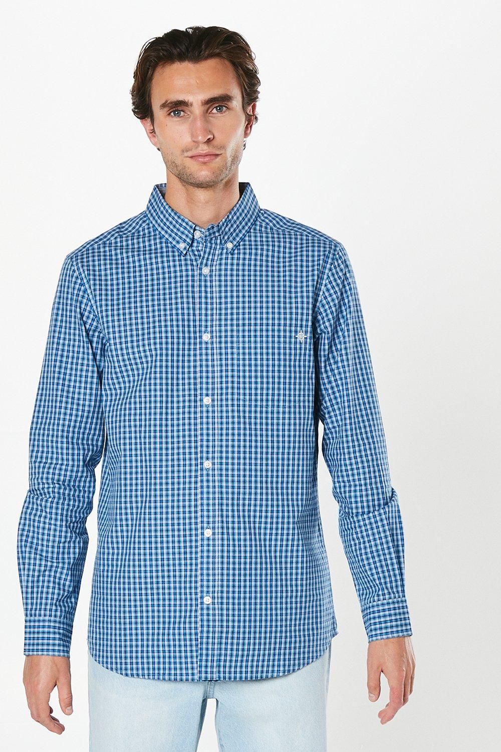 Blue Windowpane Check Long Sleeve Shirt