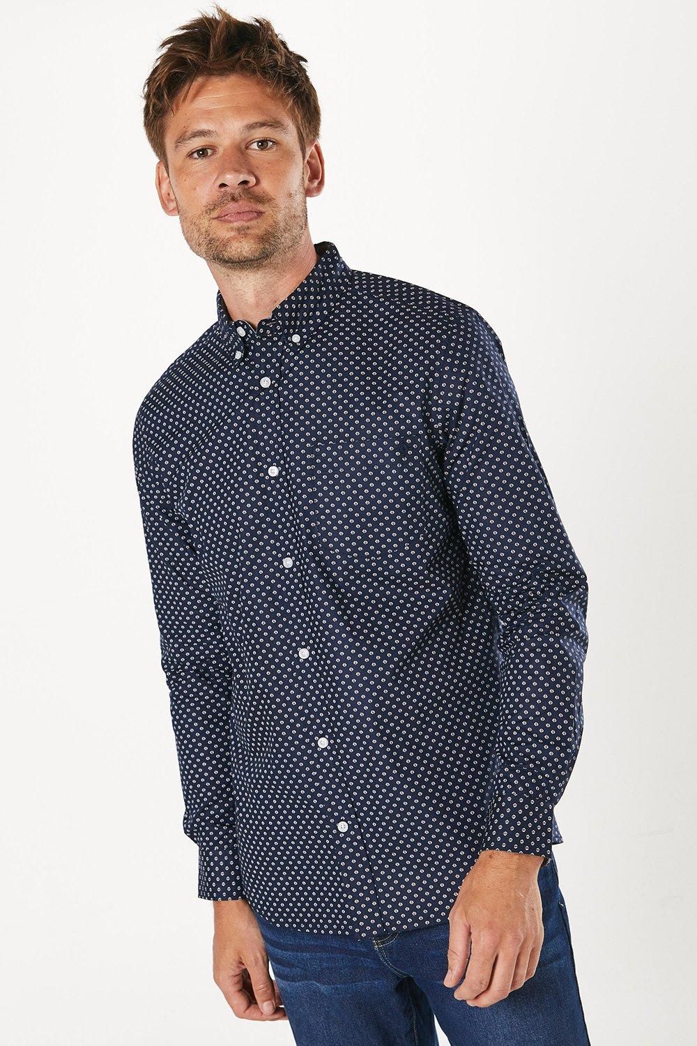 Black Geo Print Long Sleeve Shirt