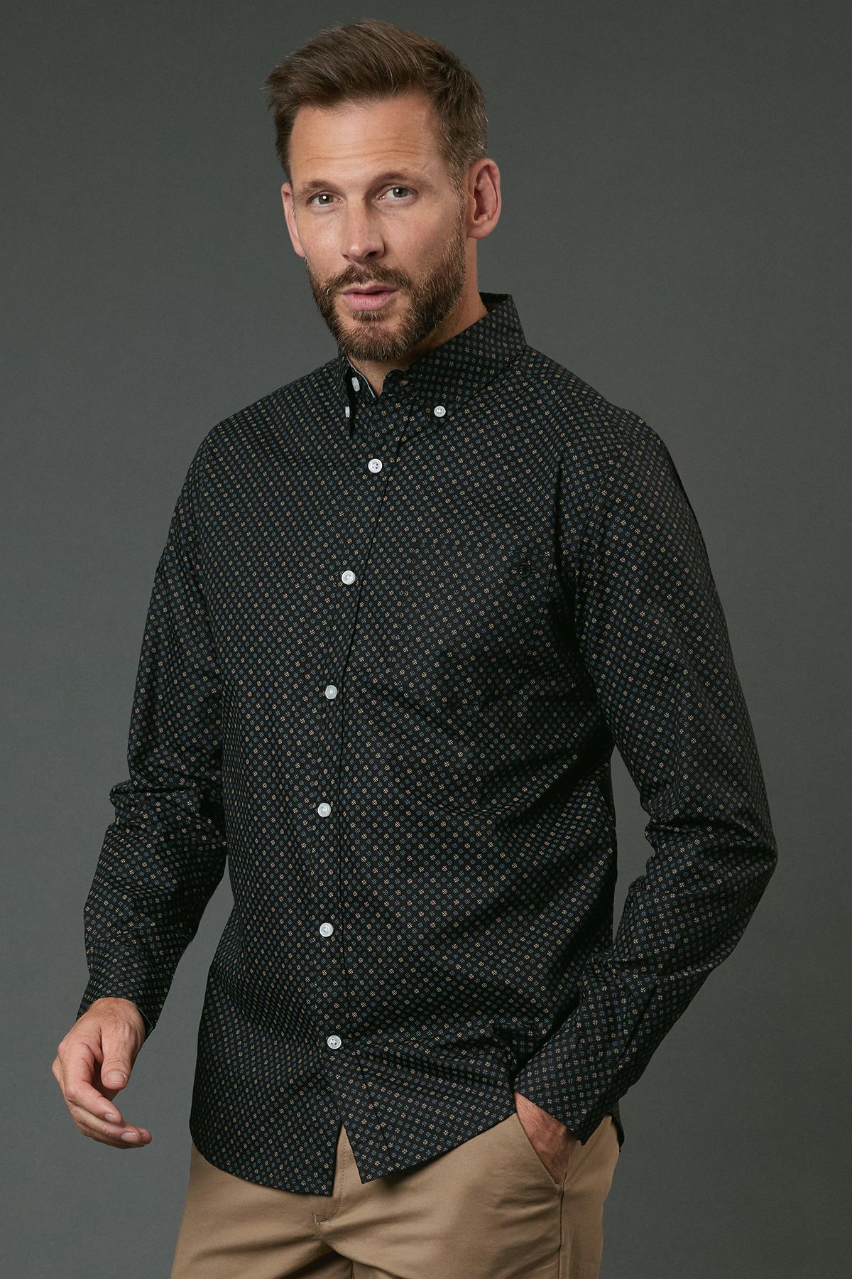Black Geo Sphere Print Long Sleeve Shirt