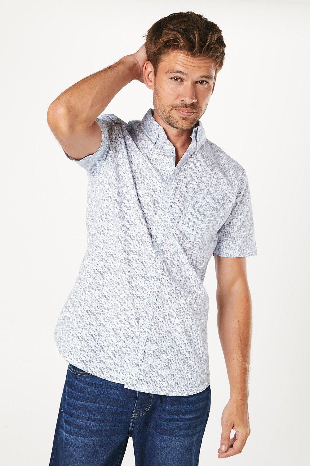 White Geo Dot Print Short Sleeve Shirt
