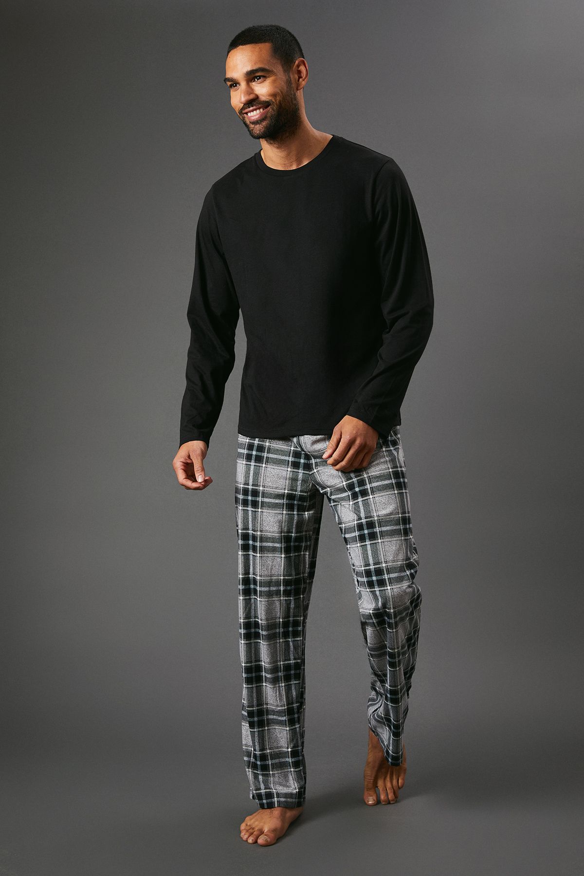 Black Jersey Top With Microfleece Check trousers Set