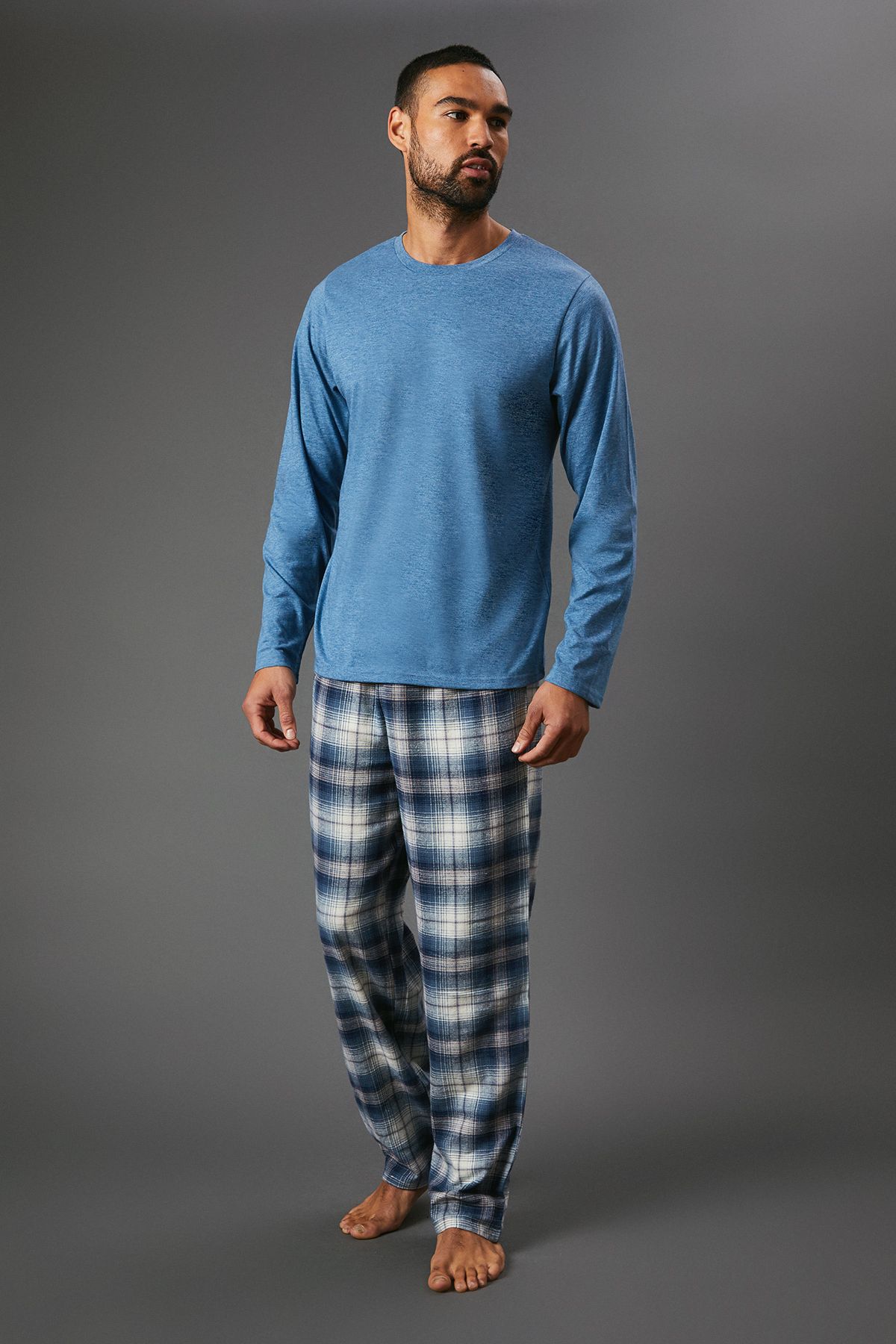 Blue Jersey Top With Brushed Check Trousers