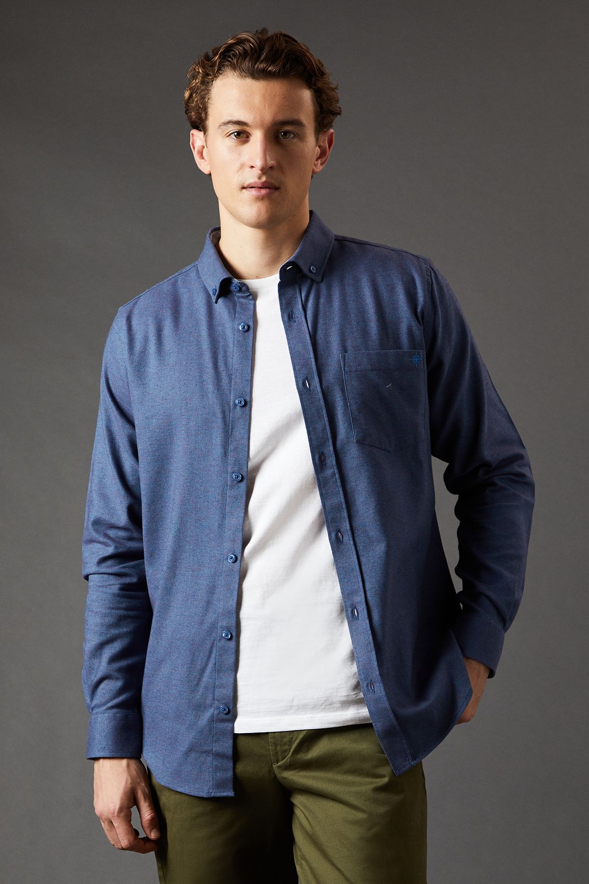 Blue Tri Colour Brushed Check Long Sleeve Shirt