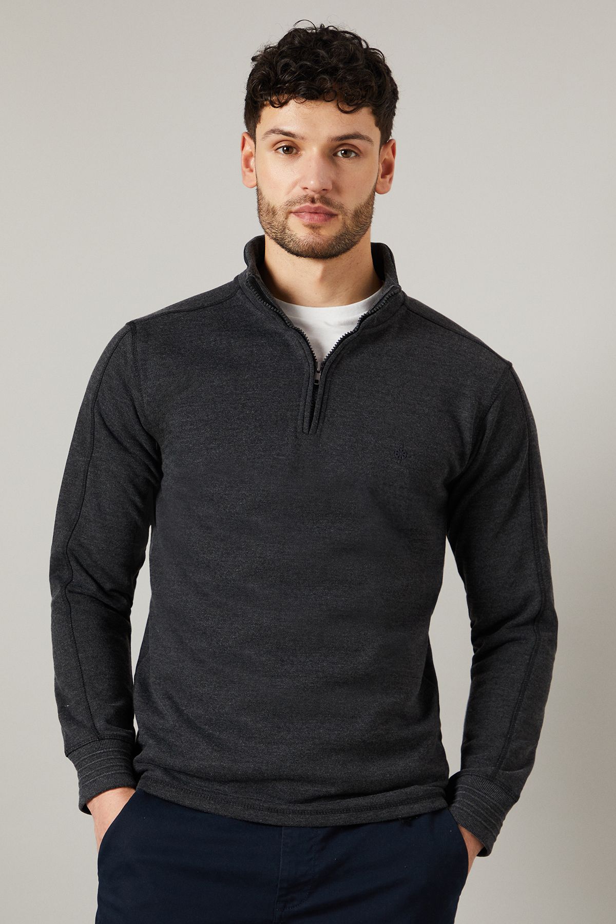 Charcoal Premium Pure Cotton Funnel Neck Half Zip Sweat