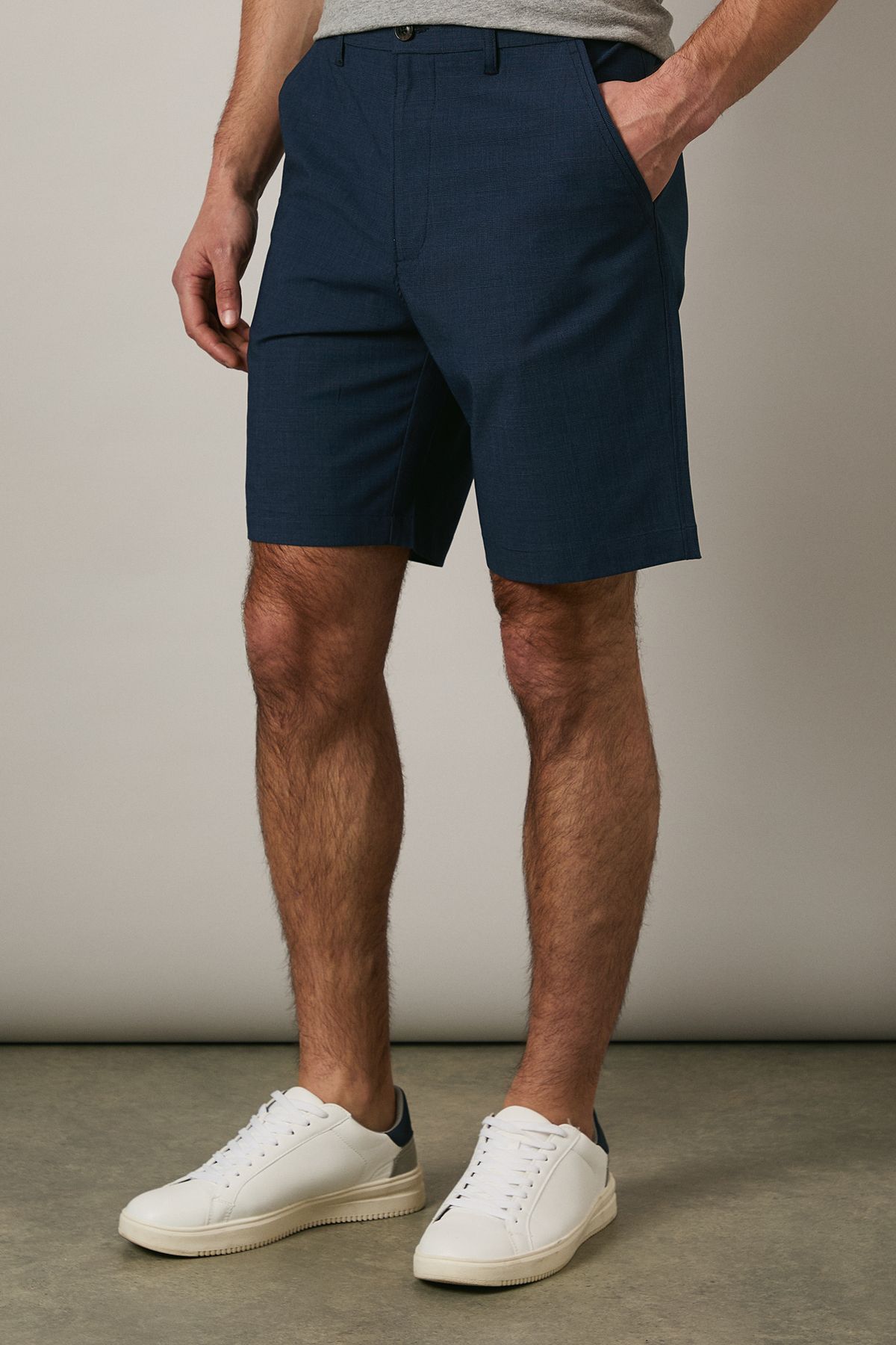 Navy Prince of Wales Check Chino Shorts