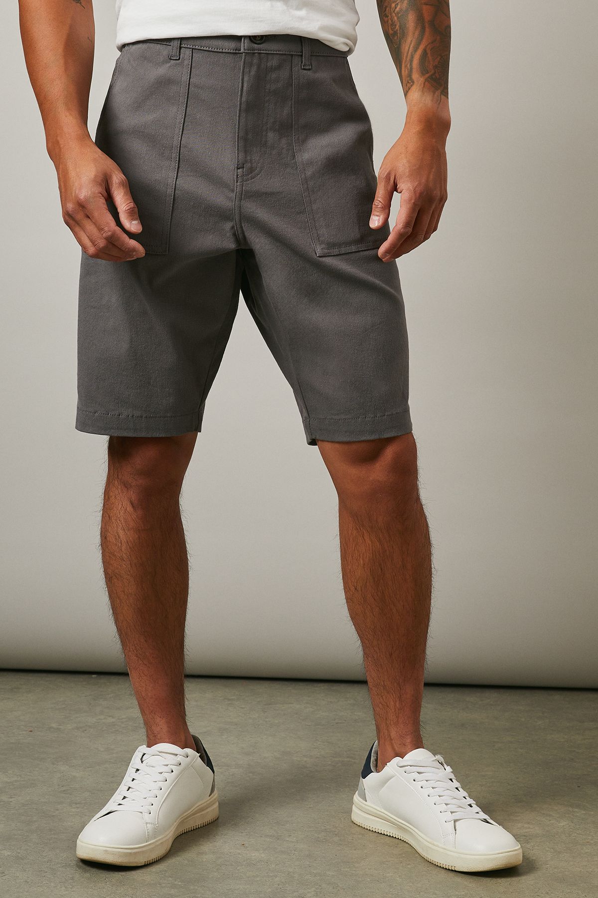 Grey Cotton Casual Shorts
