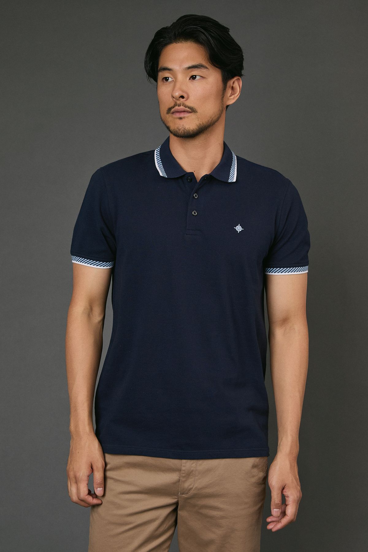 Navy Tipped Collar Polo Shirt