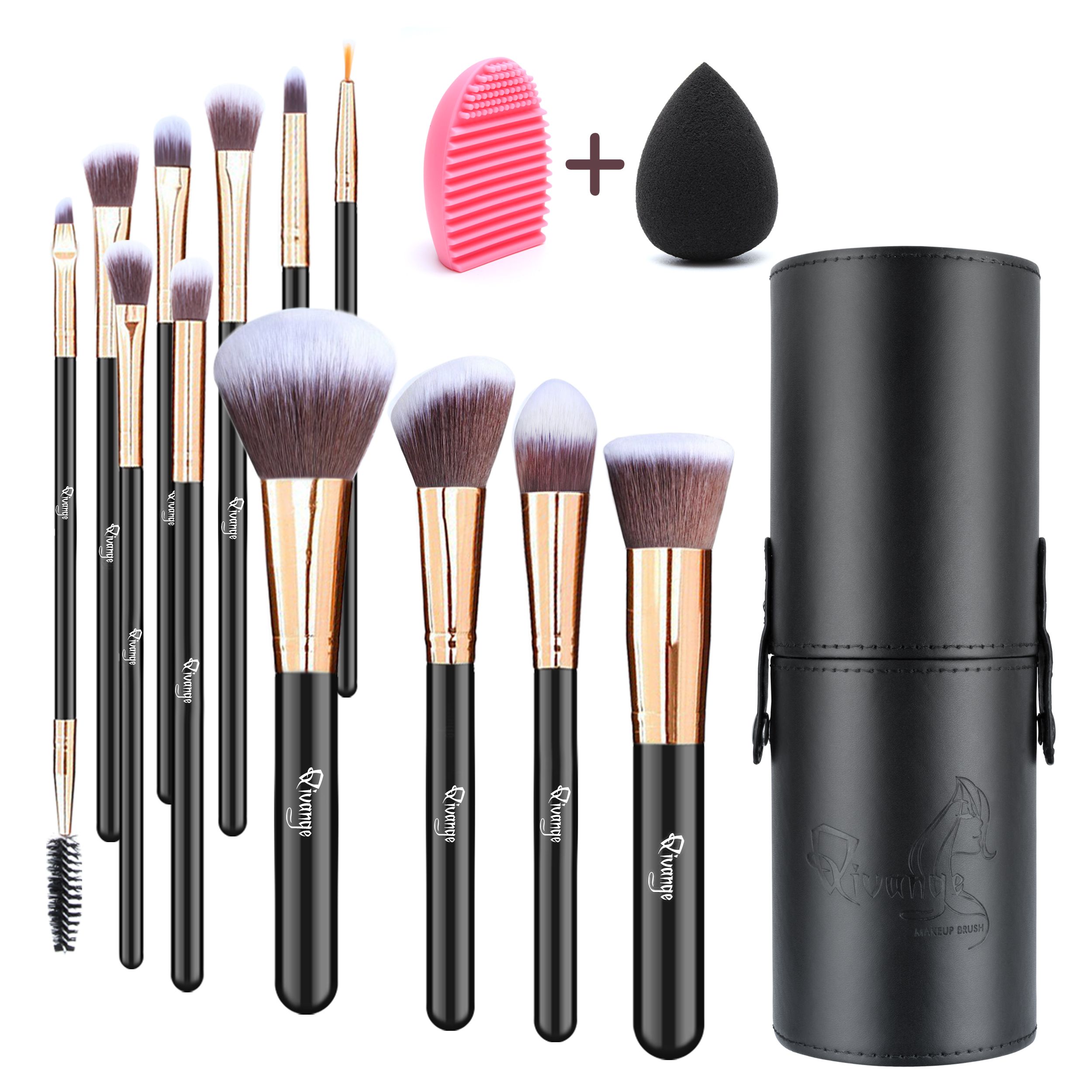 12 Pcs Rose Gold Makeup Brush Set with Makeup Sponge and Brush Egg Gift Set