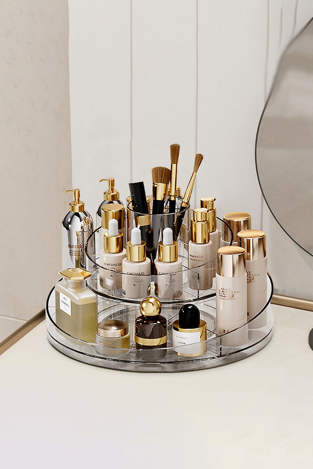 Rotating Round Multifunctional Storage Skincare Shelf Desktop Organizer