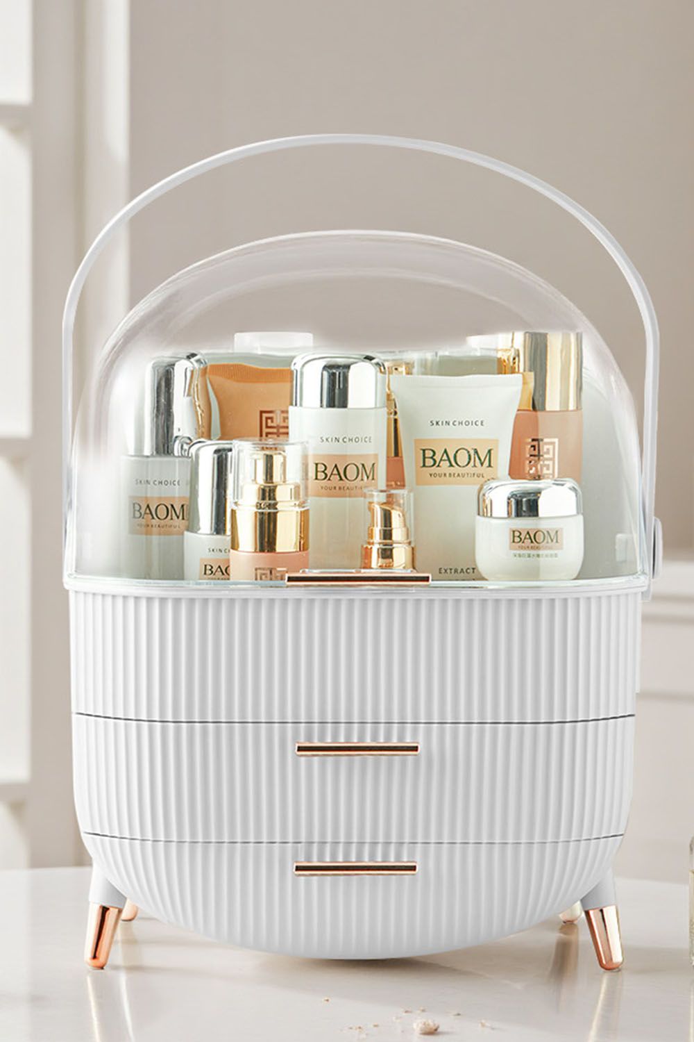 Cosmetic Organizer Skincare Display Box With 2 Layers Of Storage Boxes And Transparent Lid Elegant Makeup Storage Organizer Box with Drawers and Handle