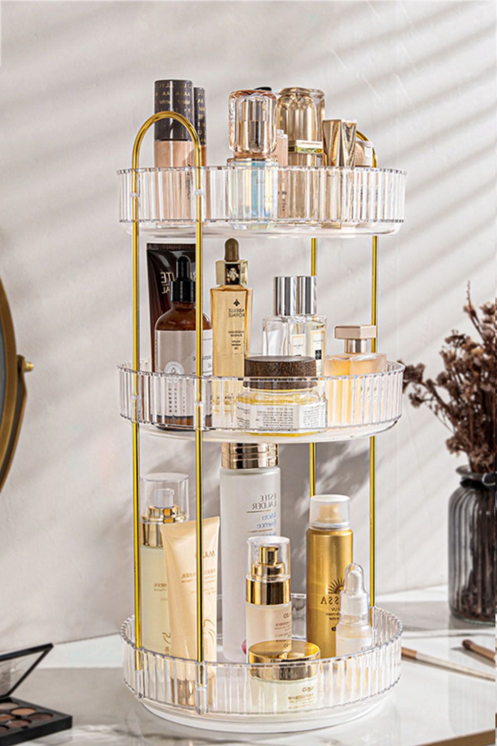3 Tier Spinning Skincare Cosmetic Organizer for Vanity, 3 Tier Multifunctional Storage Organizer For Bathroom Bedroom Kitchen