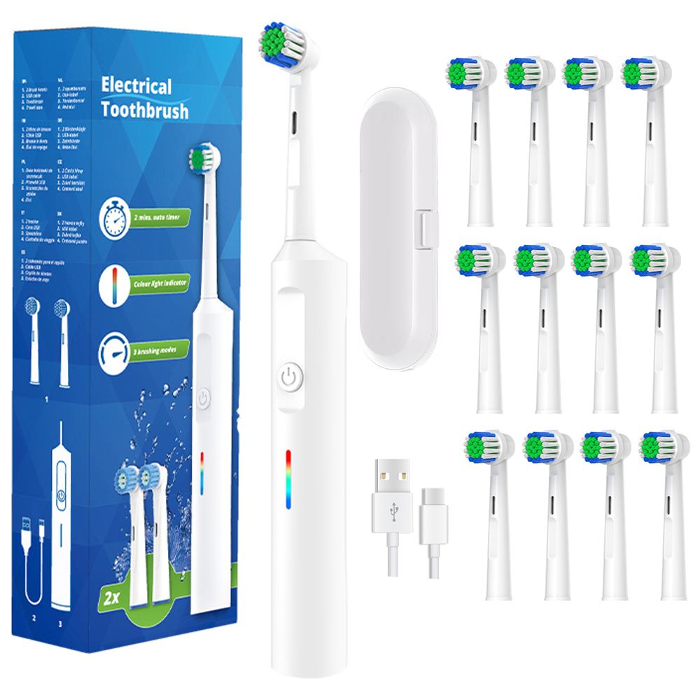 White Toothbrush Electric Rechargeable Pro Rotating Brush Oral-B Heads Timer Modes Usb