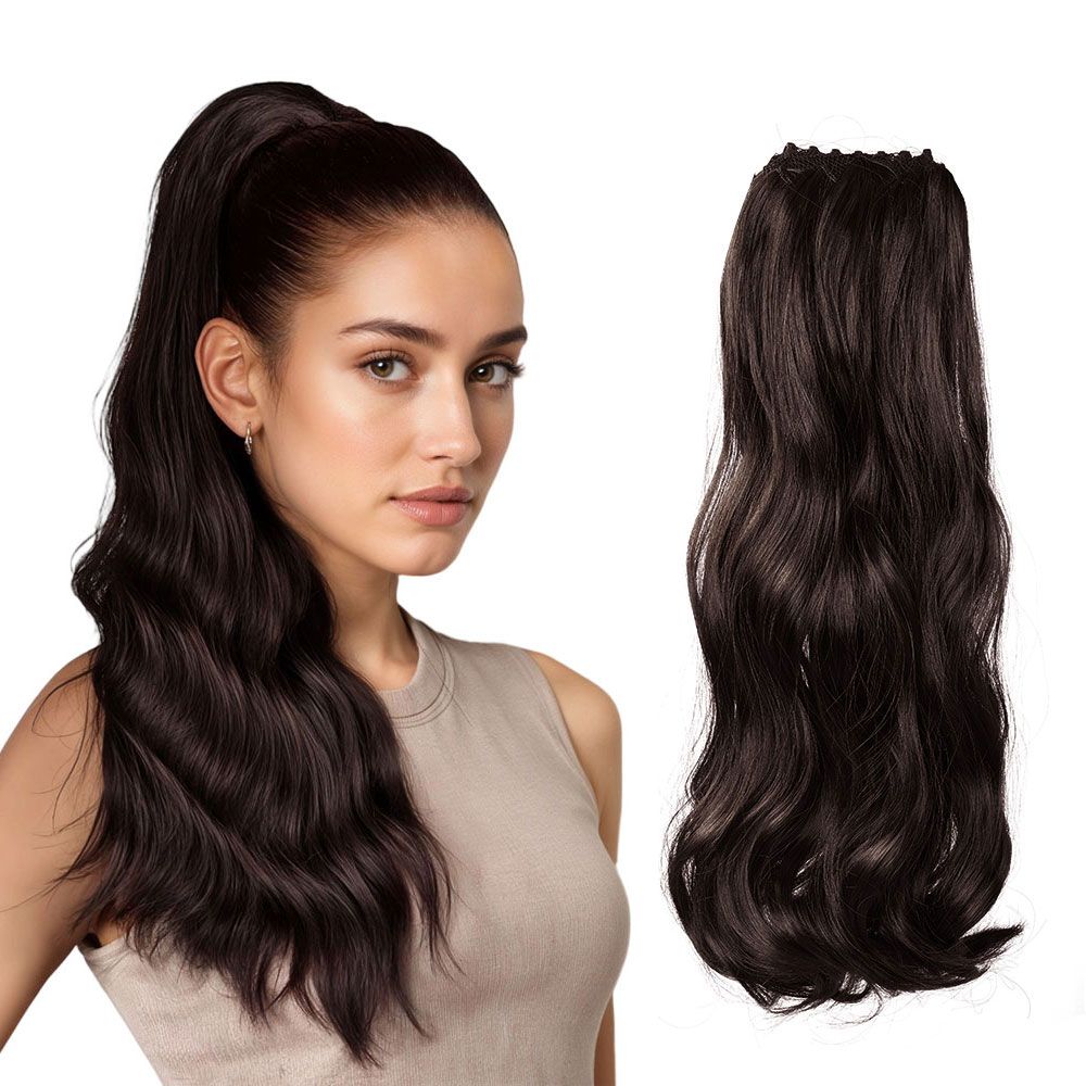 One-piece Brown Claw Clip Large Wavy Ponytail Hair Extension