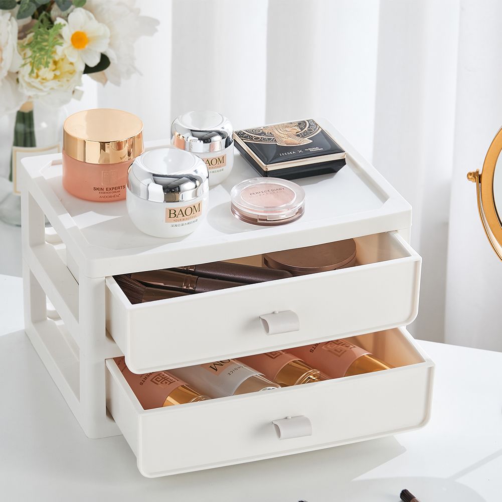2-Tier Plastic Stackable Desktop Drawers Storage Box