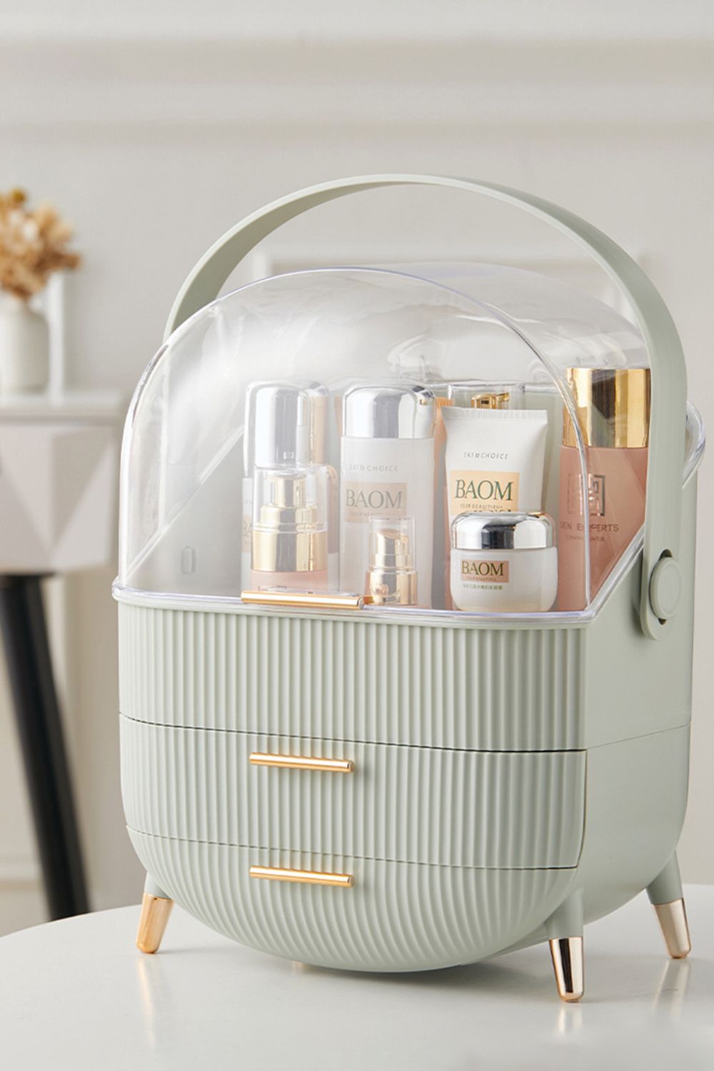 Cosmetic Organizer Skincare Display Box With 2 Layers Of Storage Boxes And Transparent Lid