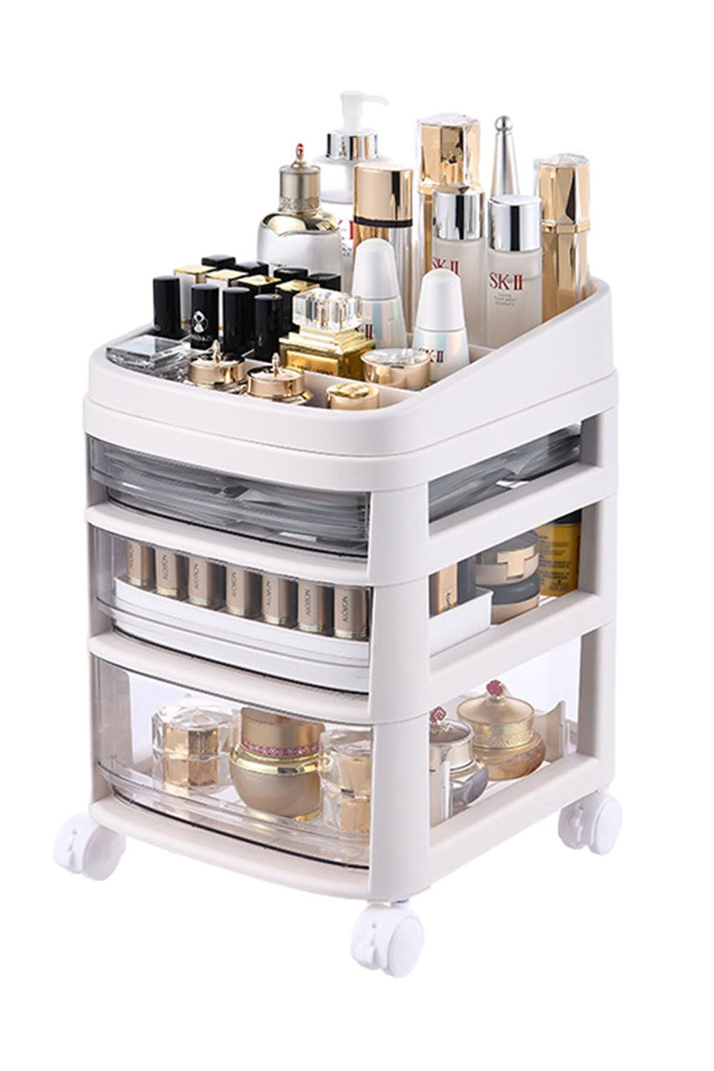 3 Tier Cosmetic Drawer Storage Trolley Mobile To Store Cosmetics Storage Box