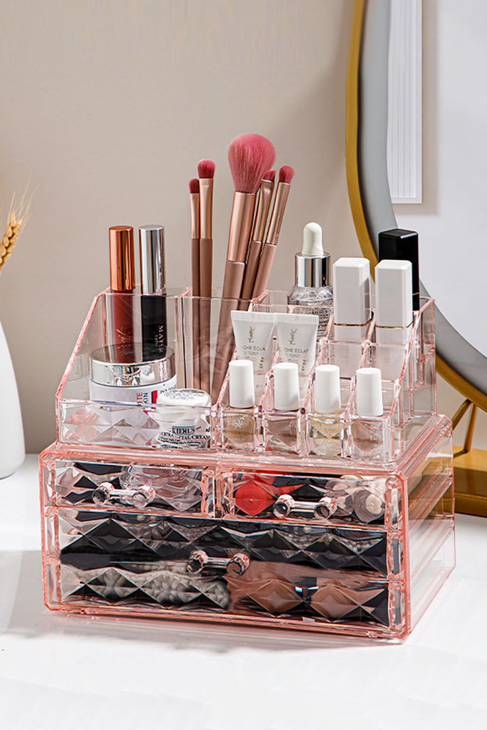 Tiered Makeup Organizer Cosmetic Storage Case with Drawers