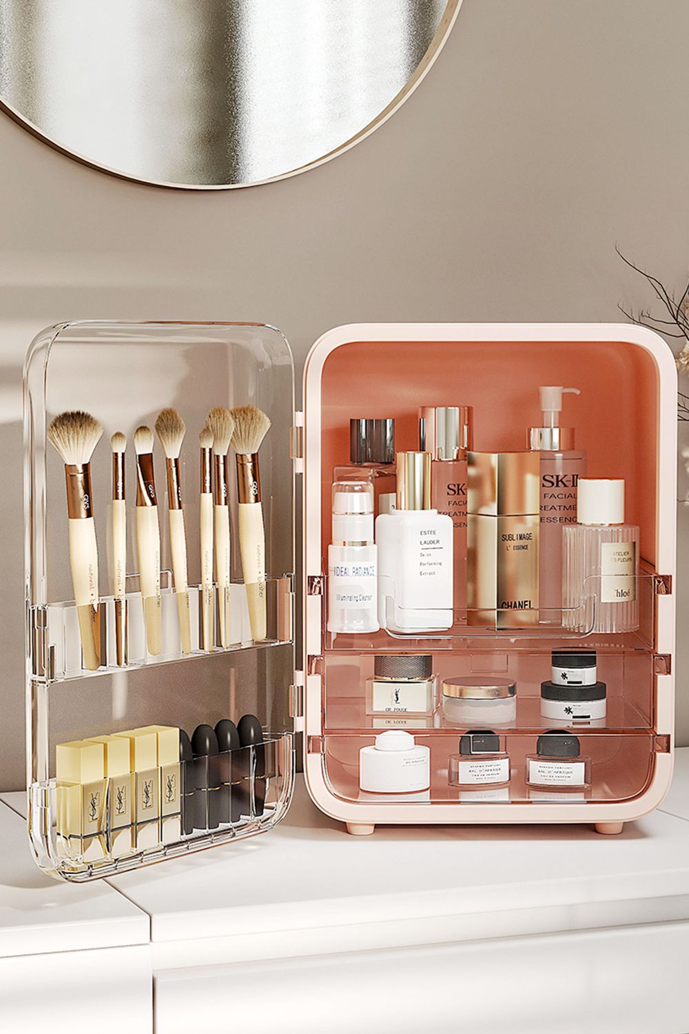 Cosmetic Organizer Skincare Display Box Makeup Storage Case with Mirror